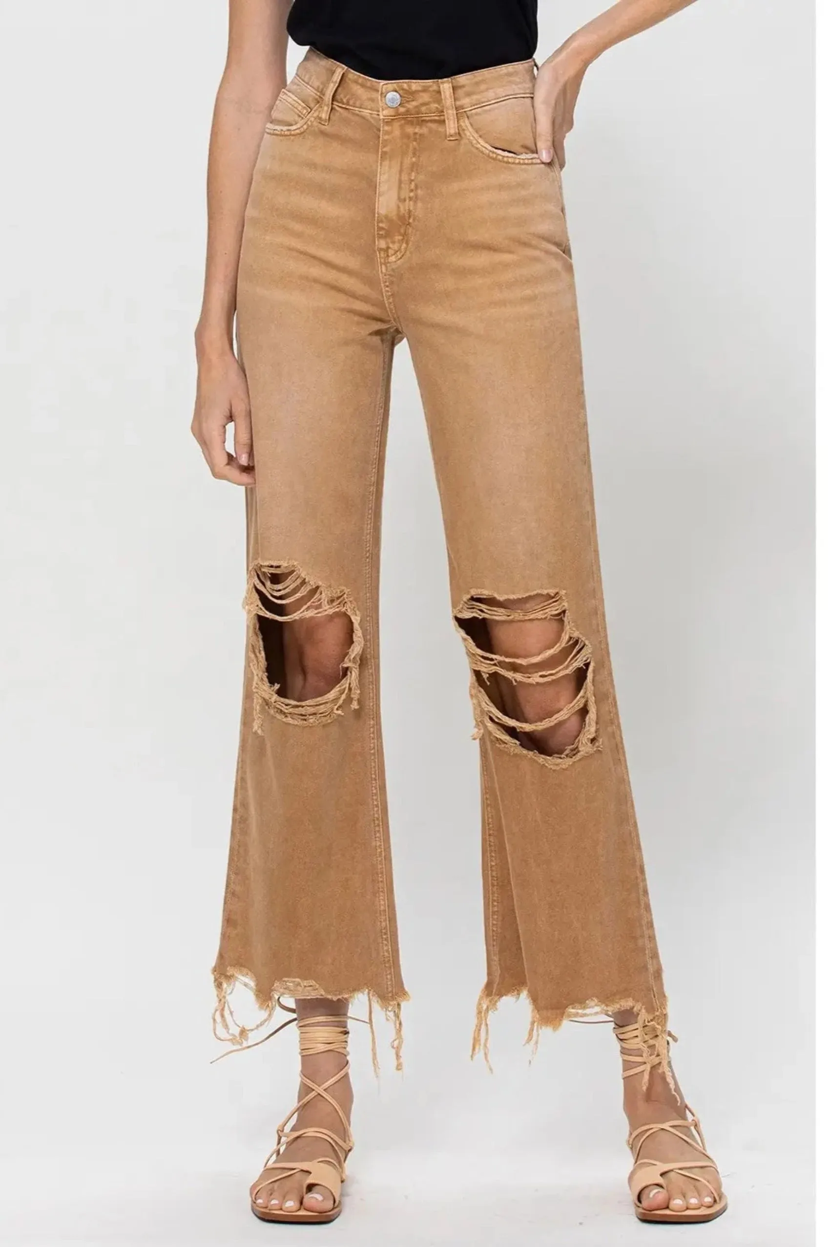 Happy Place 90's Crop Flare Jeans - Camel - Restock! - SALE