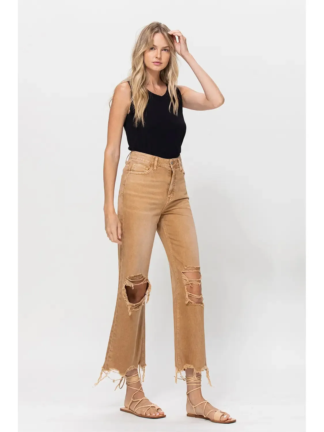 Happy Place 90's Crop Flare Jeans - Camel - Restock! - SALE