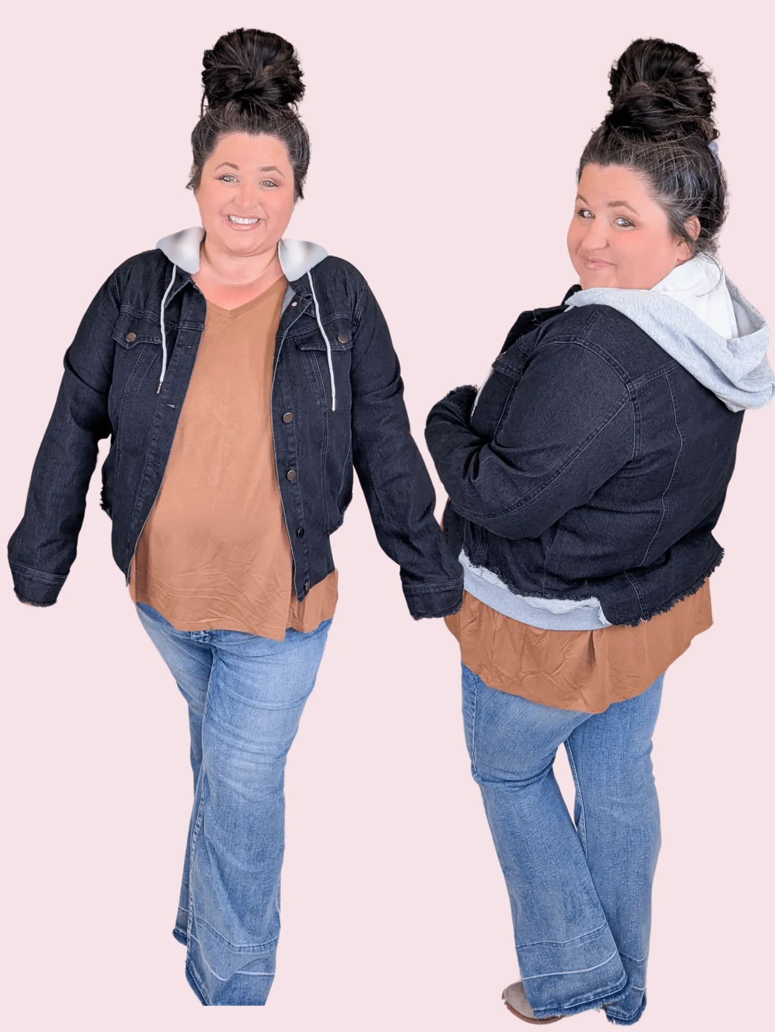 Harley Hooded Sweatshirt Denim Jacket in Faded Black