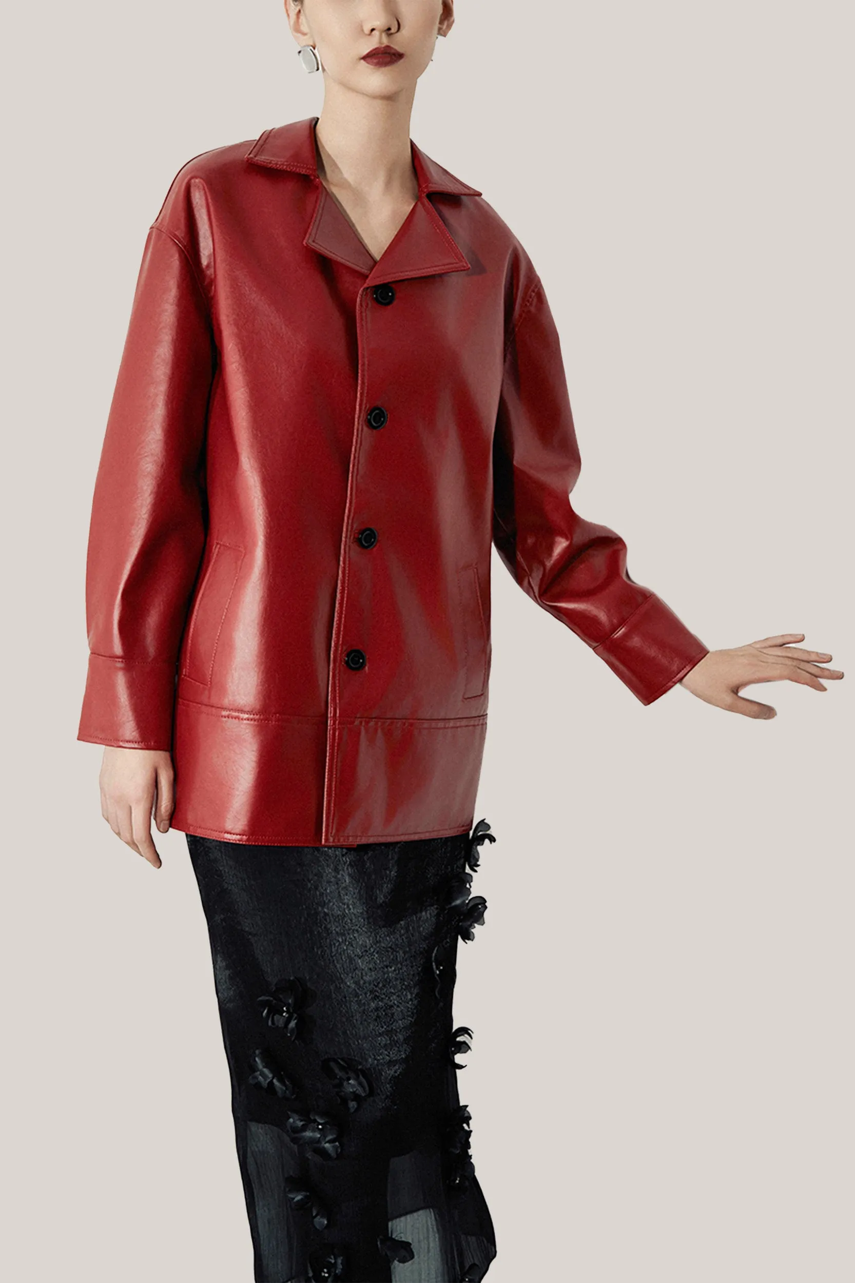 HOBB • Tara Straight Side Pocket Faux Leather Coat