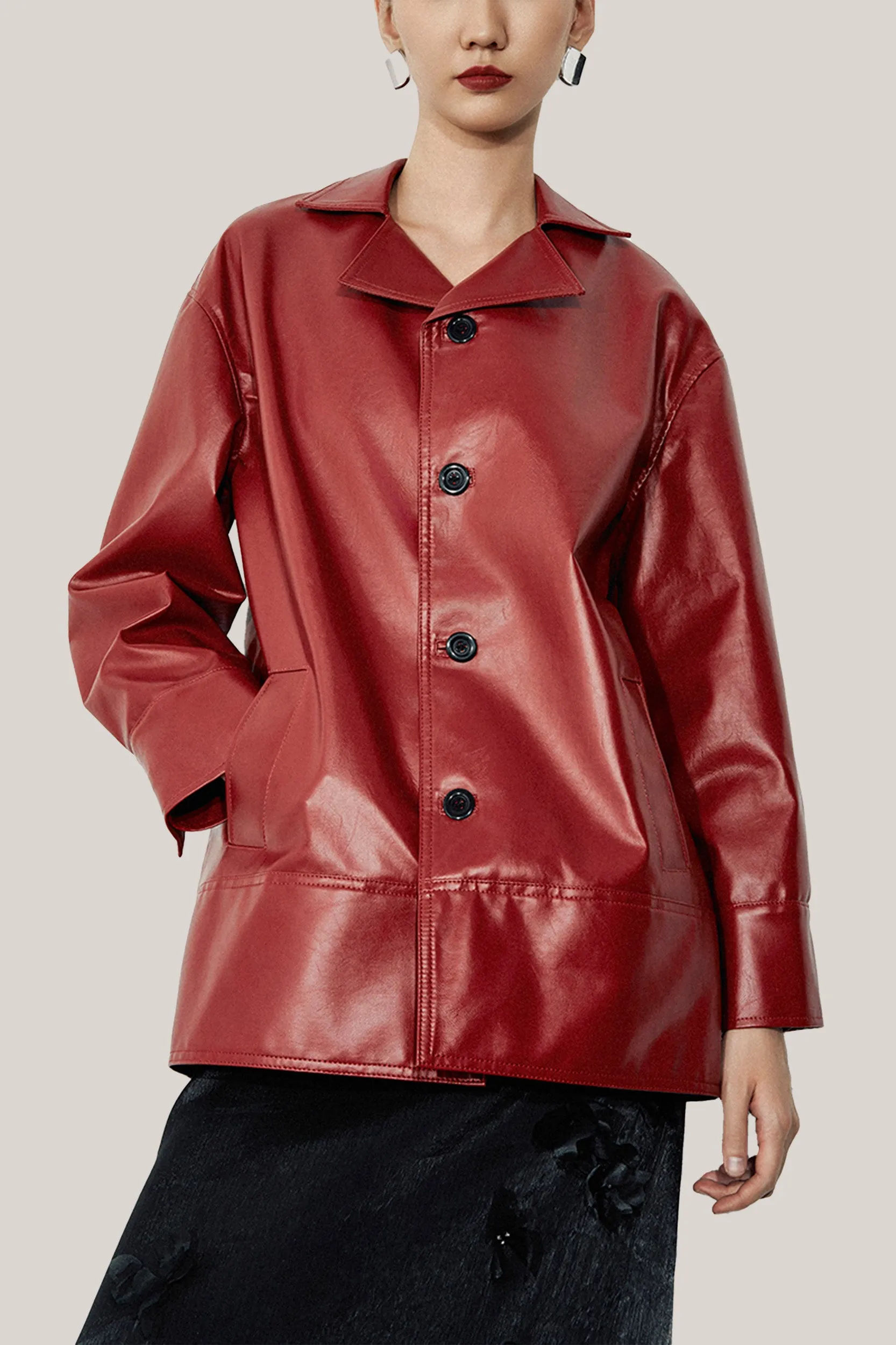 HOBB • Tara Straight Side Pocket Faux Leather Coat