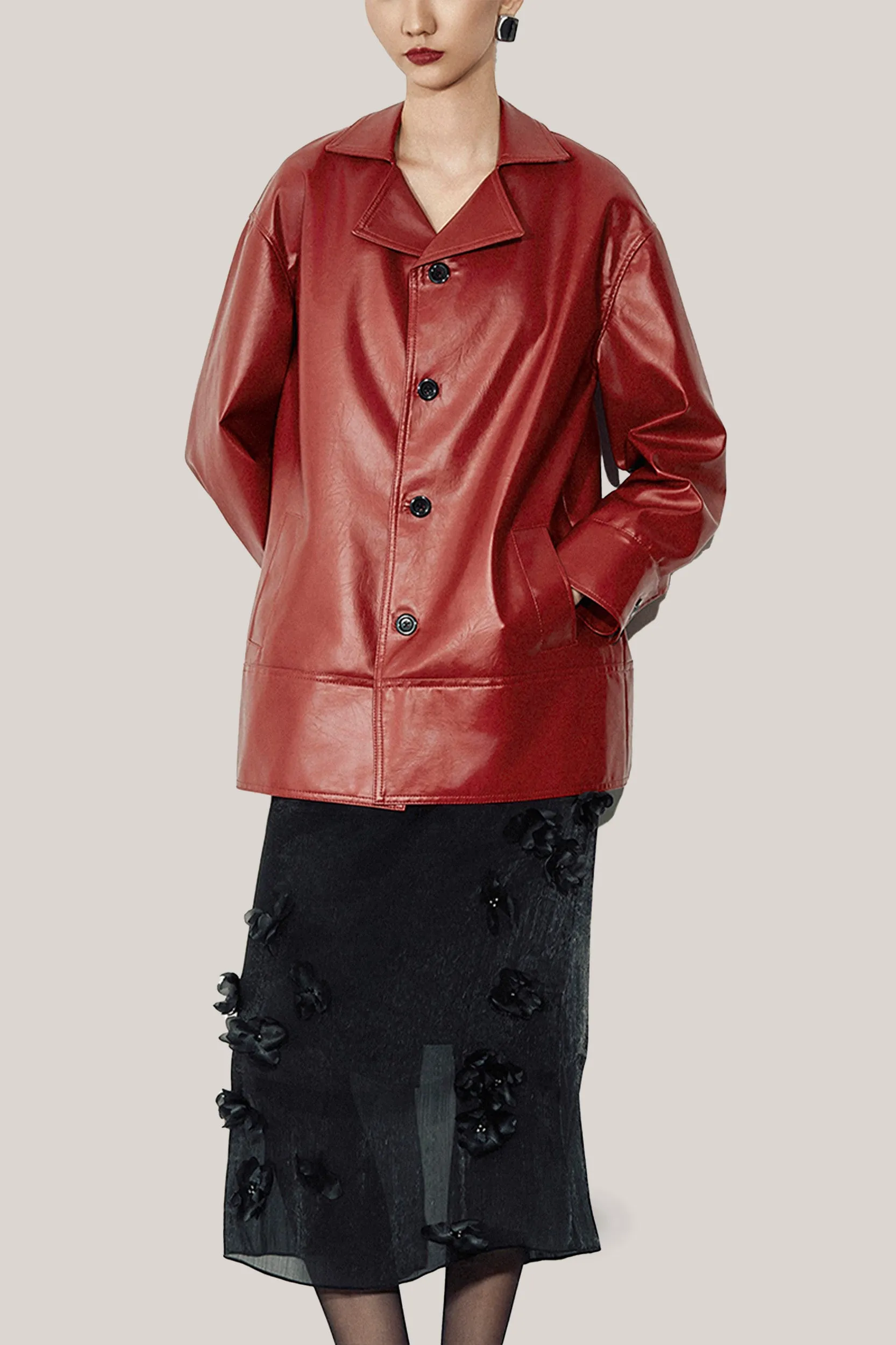HOBB • Tara Straight Side Pocket Faux Leather Coat
