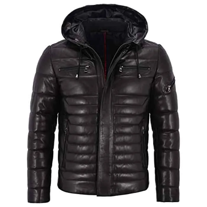 Hooded Leather Outerwear Men