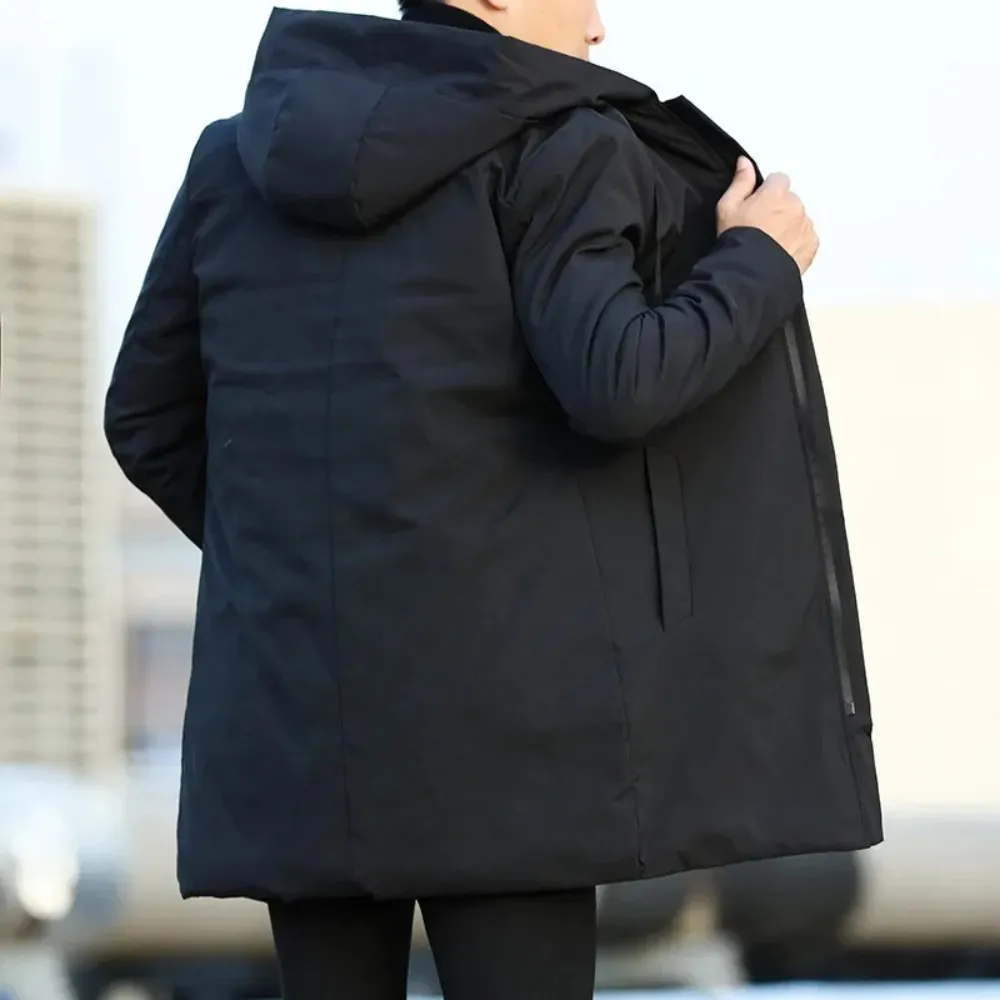Hooded Noir™ | Men's Black Coat | Warm Fabric, Front Pockets & Adjustable Hood