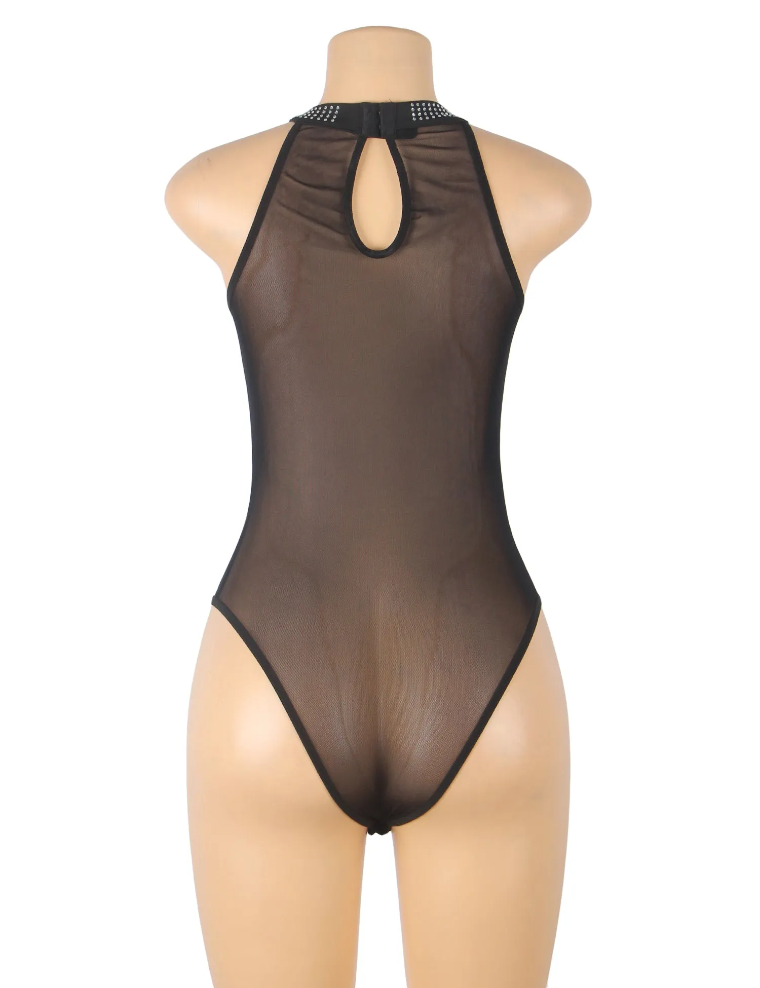 Hot Drill Black Halter Neck Sleeveless Bodysuit