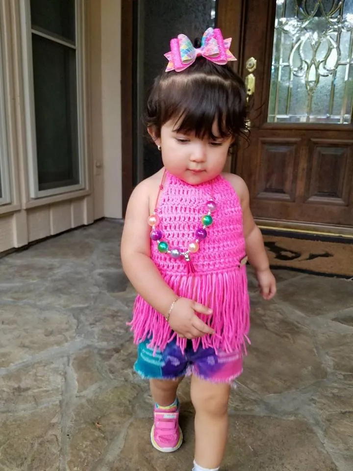 Hot Pink Fringe Halter Top