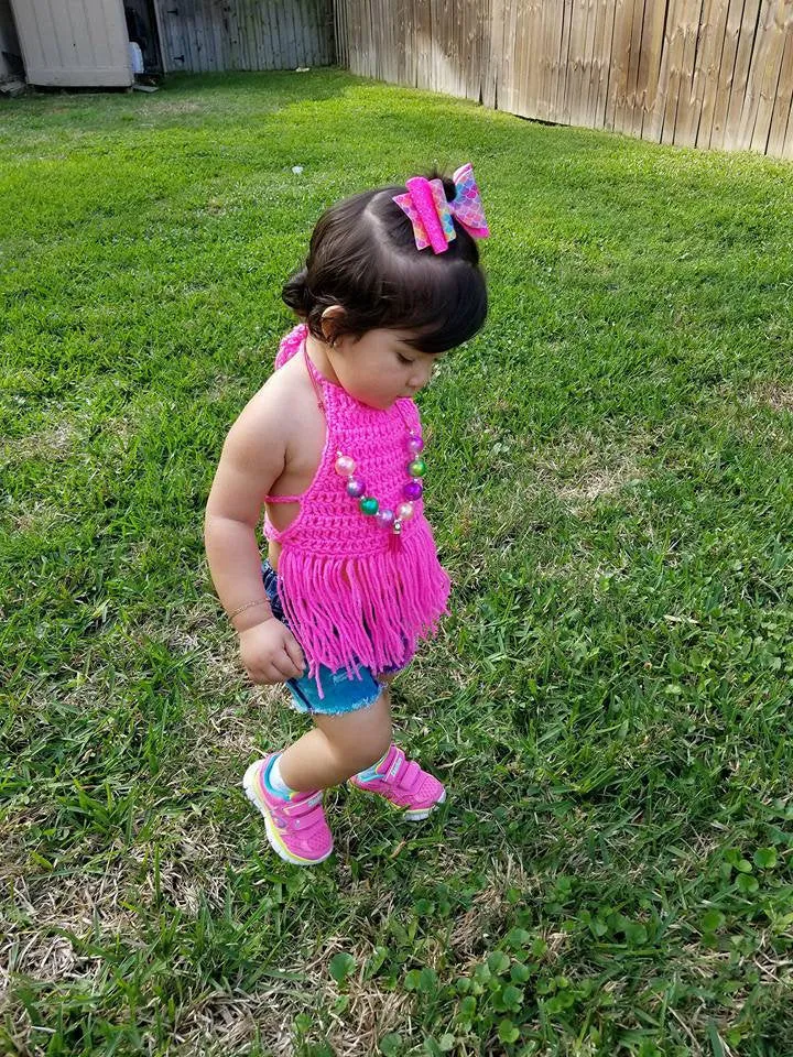Hot Pink Fringe Halter Top