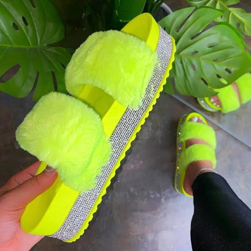 Hot sale shiny fluffy slippers