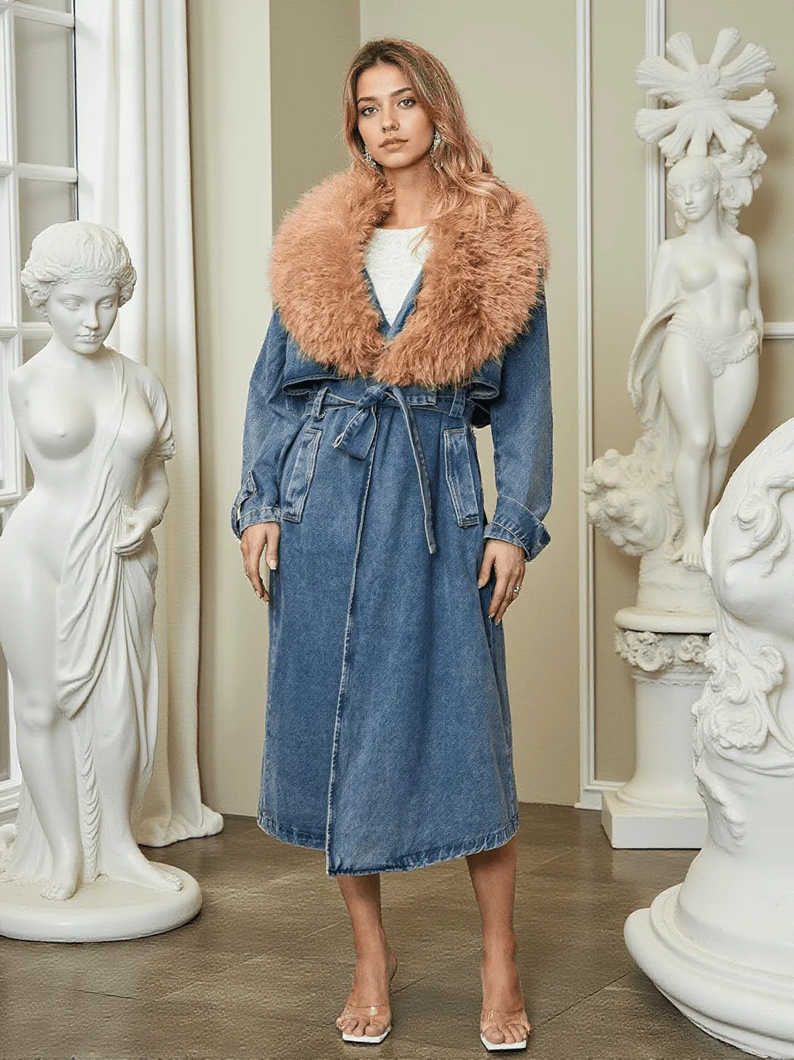Ishtar Faux Fur Collar Denim Coat