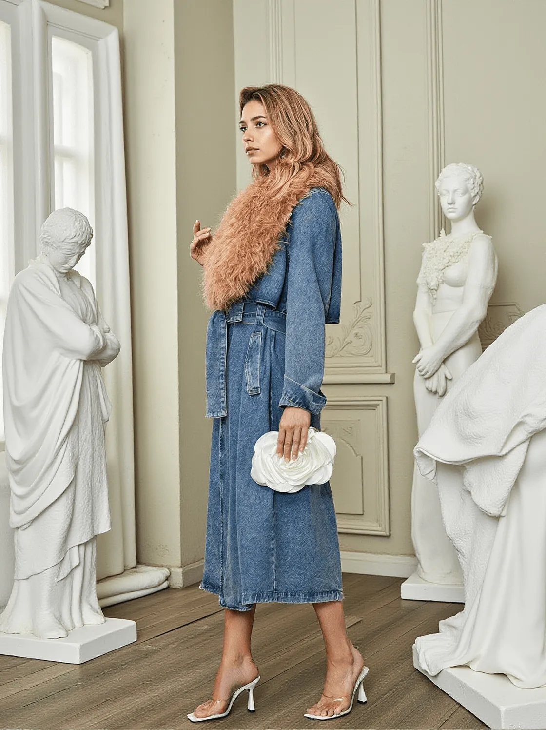 Ishtar Faux Fur Collar Denim Coat