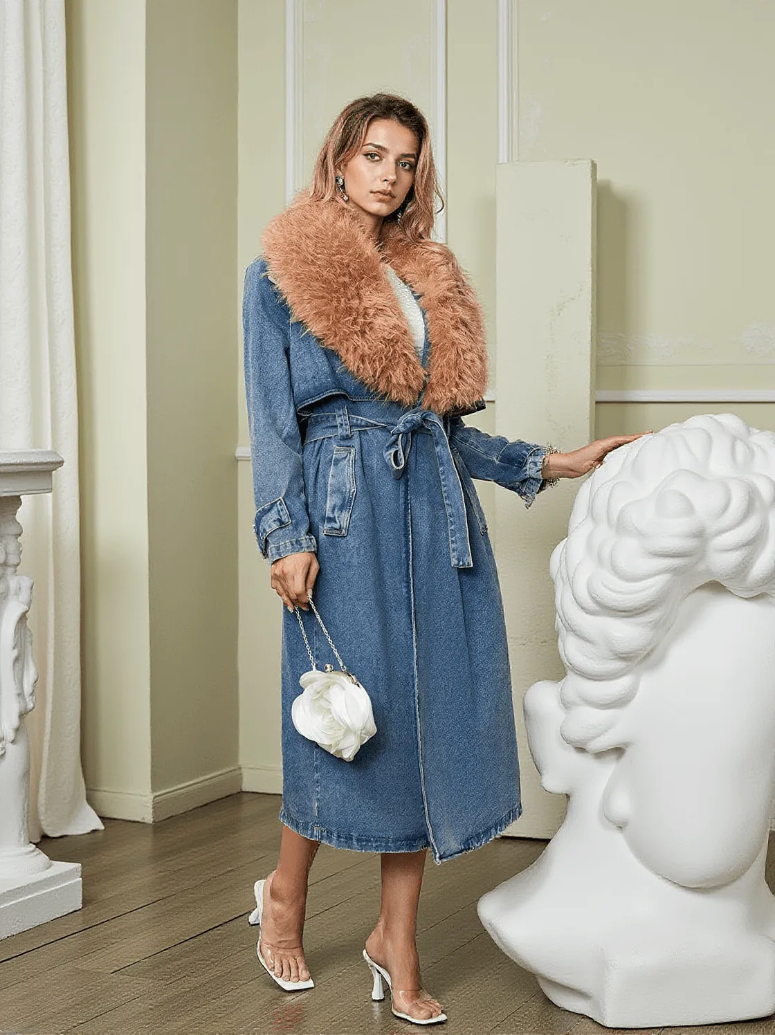 Ishtar Faux Fur Collar Denim Coat