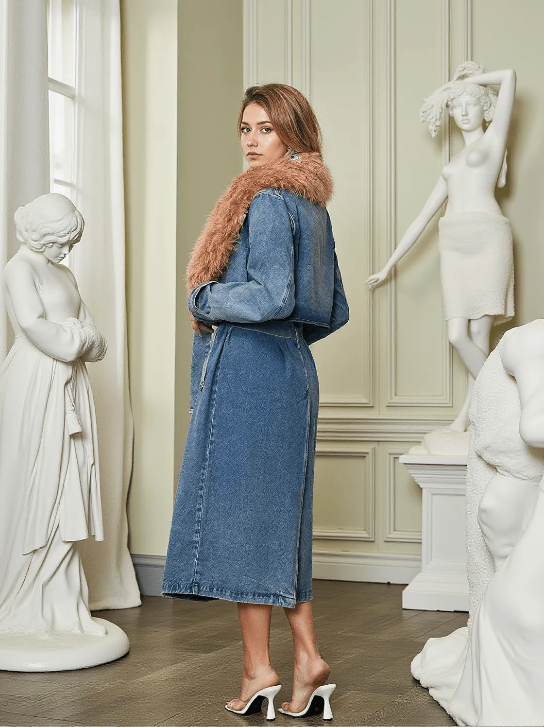 Ishtar Faux Fur Collar Denim Coat