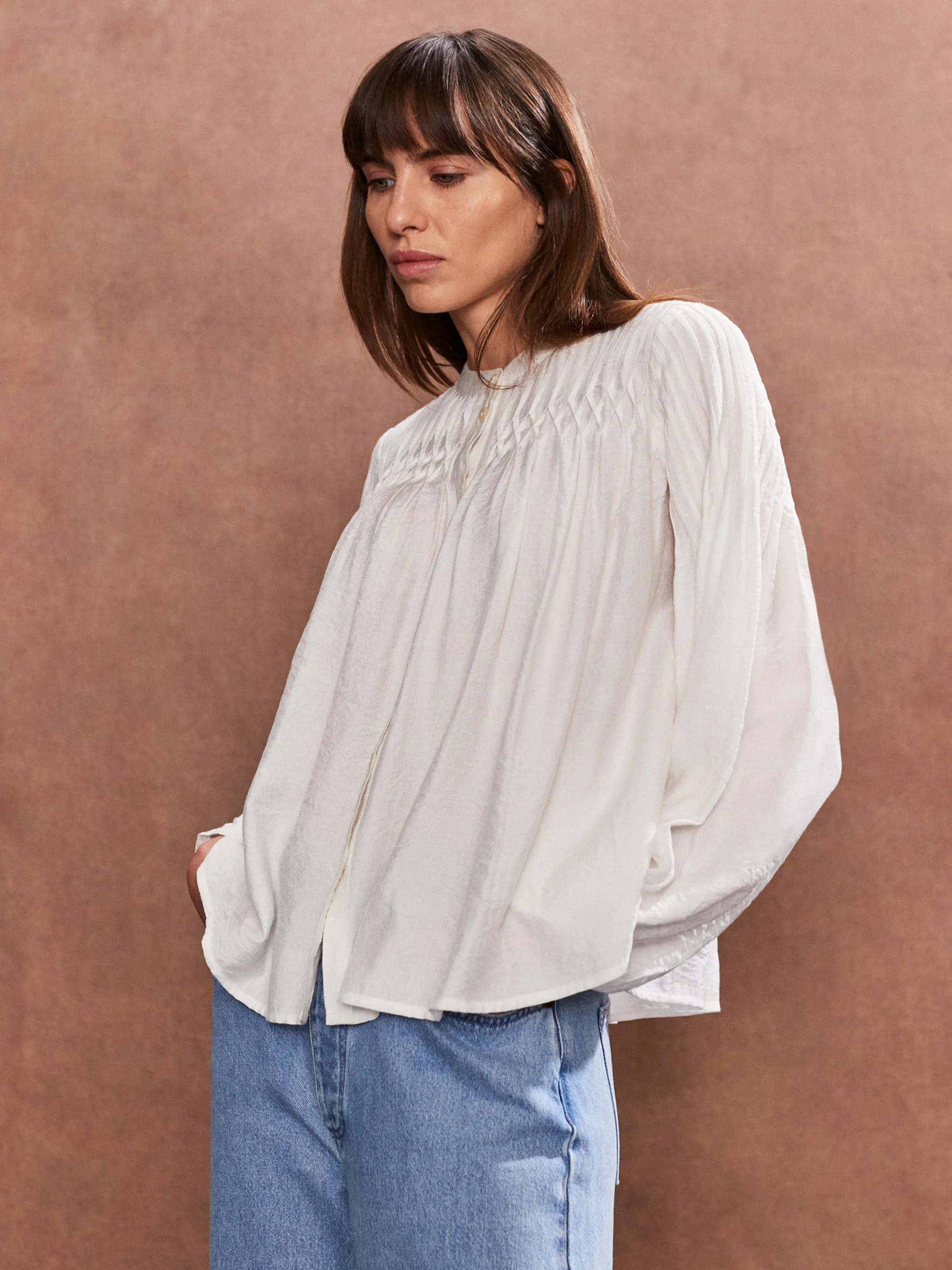 Ivory Smocked Detail Blouse