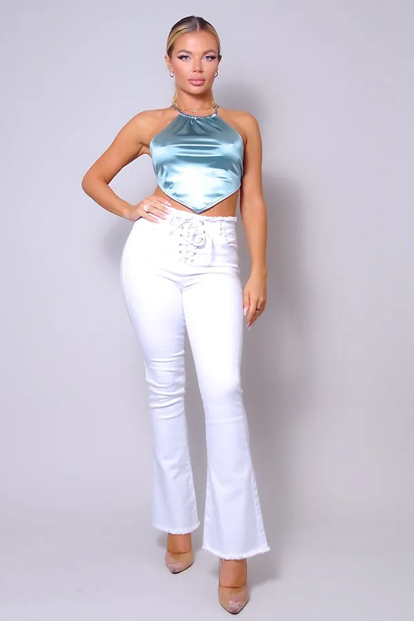 Jazmin Light Blue Sexy Spaghetti Strap Halter Scarf Top