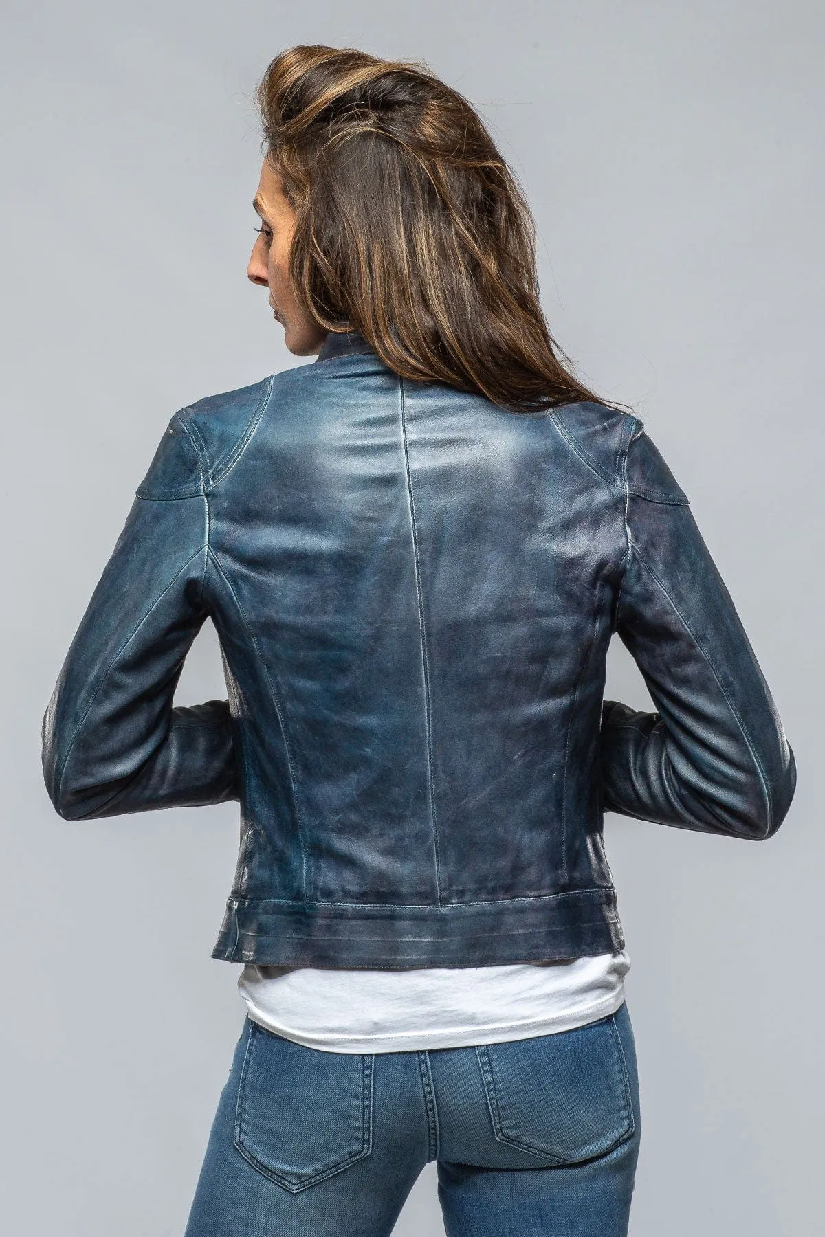 Journey Stonewash Leather Moto In Vintage Denim