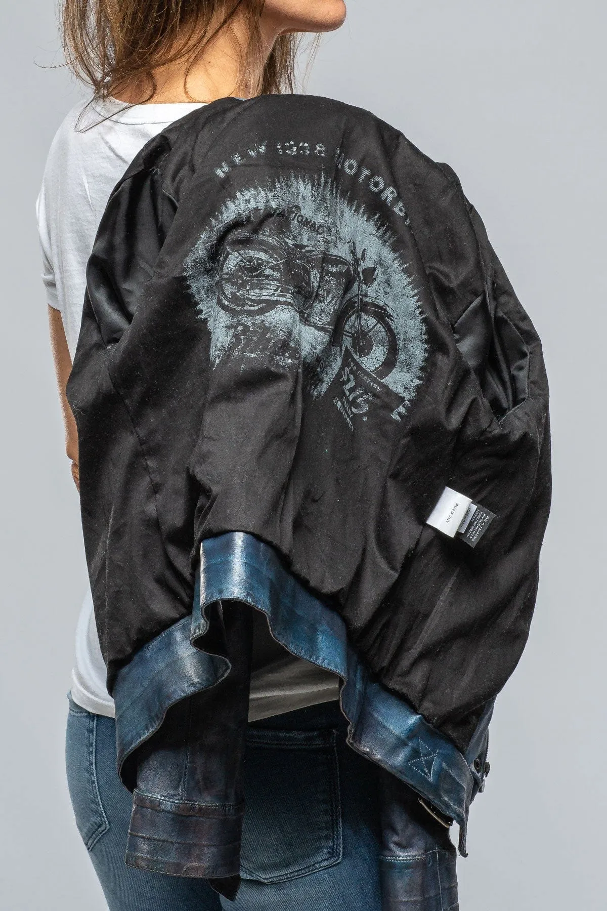 Journey Stonewash Leather Moto In Vintage Denim