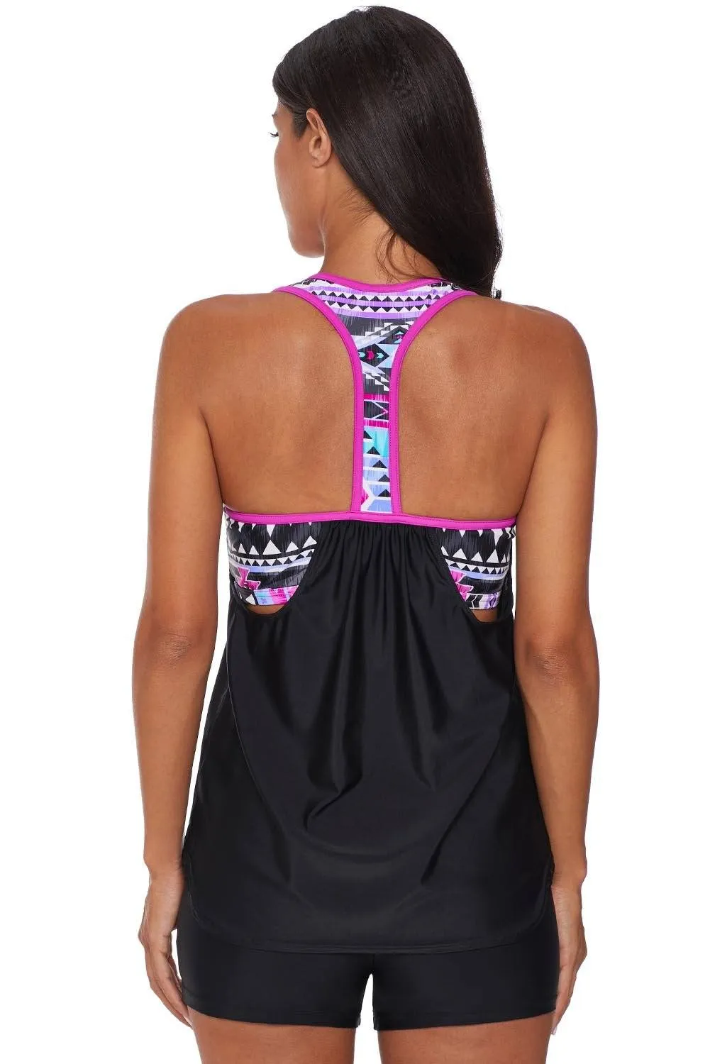 KaleaBoutique Rose Blouson Striped Strappy T-Back Push up Tankini Top