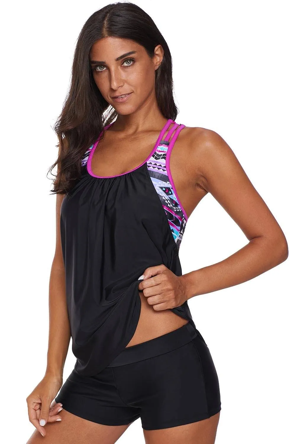 KaleaBoutique Rose Blouson Striped Strappy T-Back Push up Tankini Top