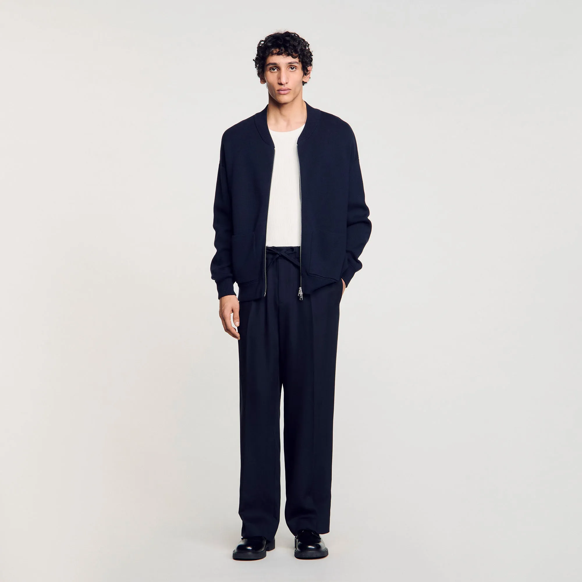 Knit Teddy Jacket Knit Jacket Navy Blue