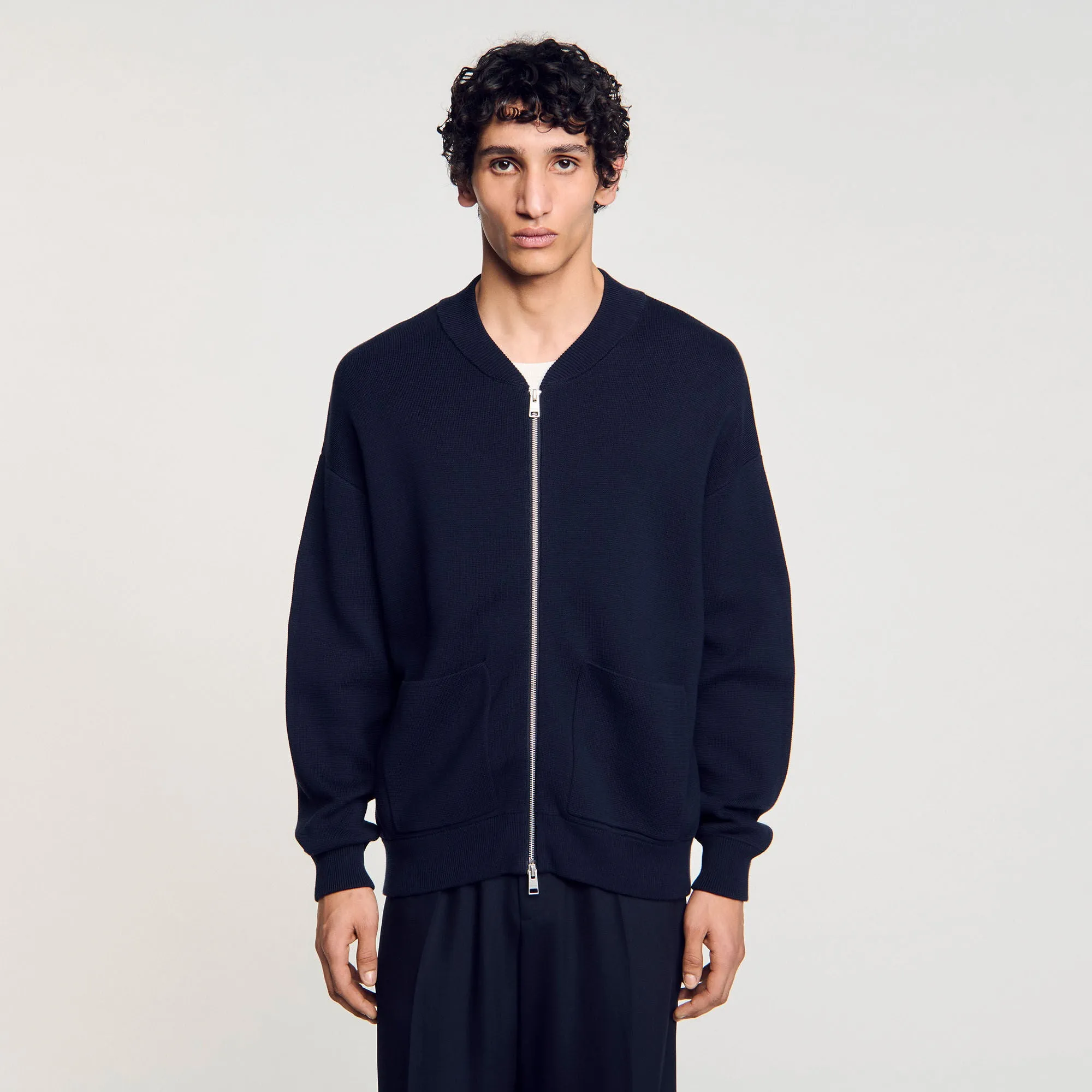 Knit Teddy Jacket Knit Jacket Navy Blue