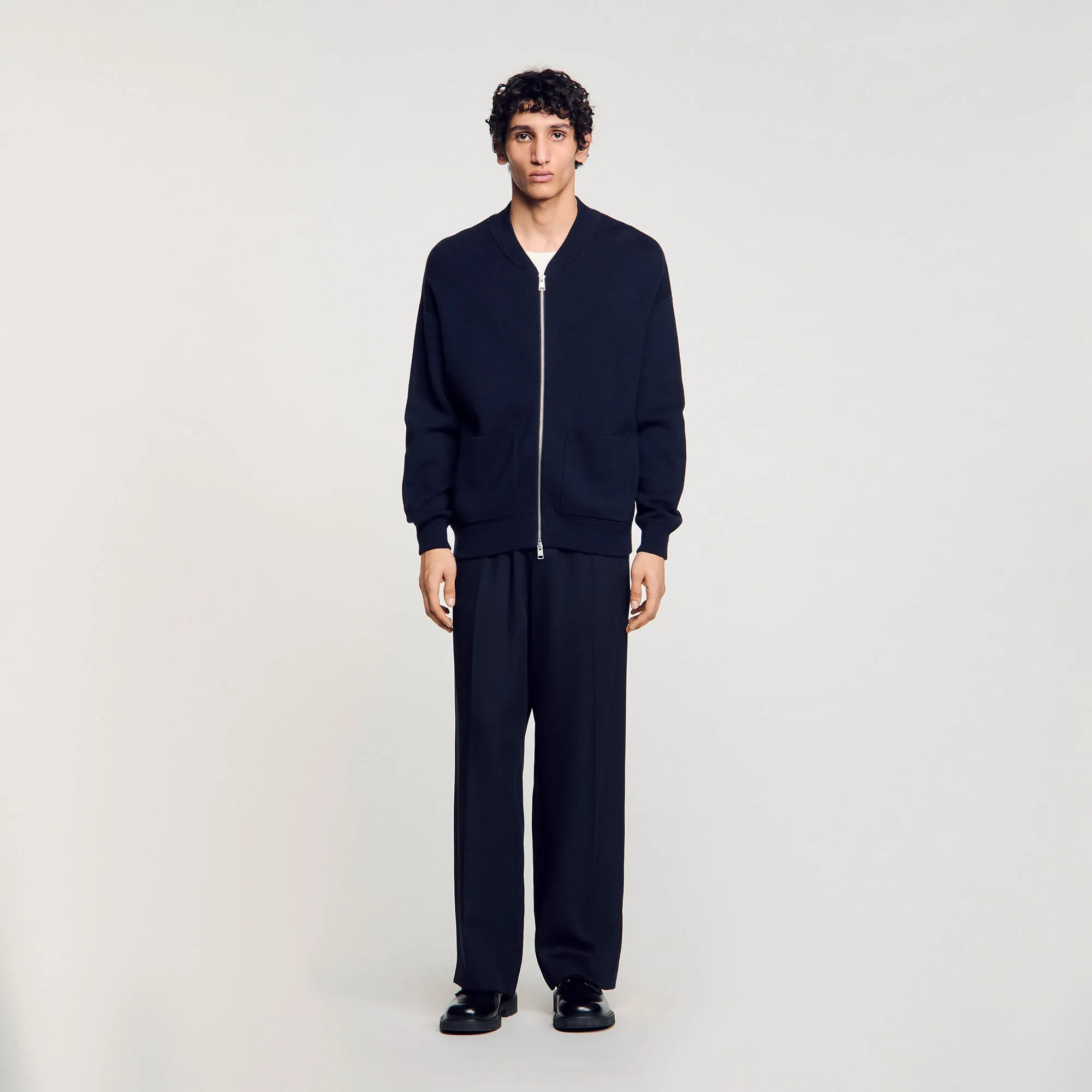 Knit Teddy Jacket Knit Jacket Navy Blue