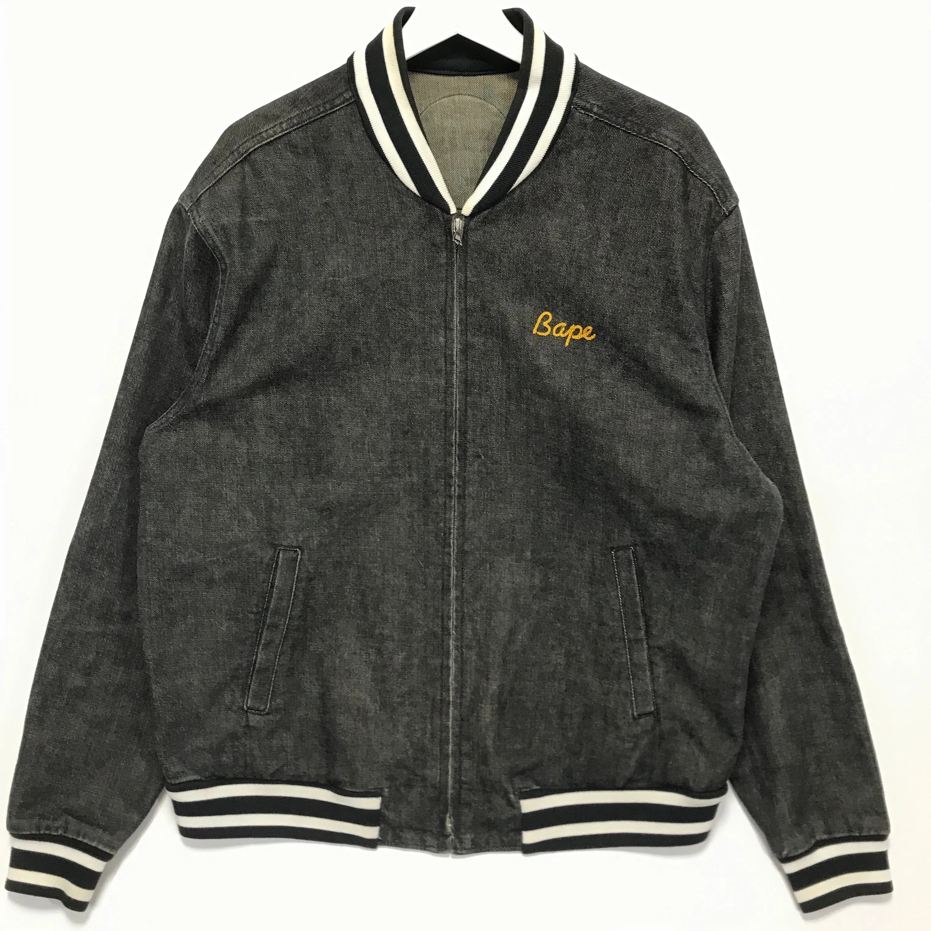 [L] A Bathing Ape Bape Vintage Bape Heads Denim Varsity Jacket
