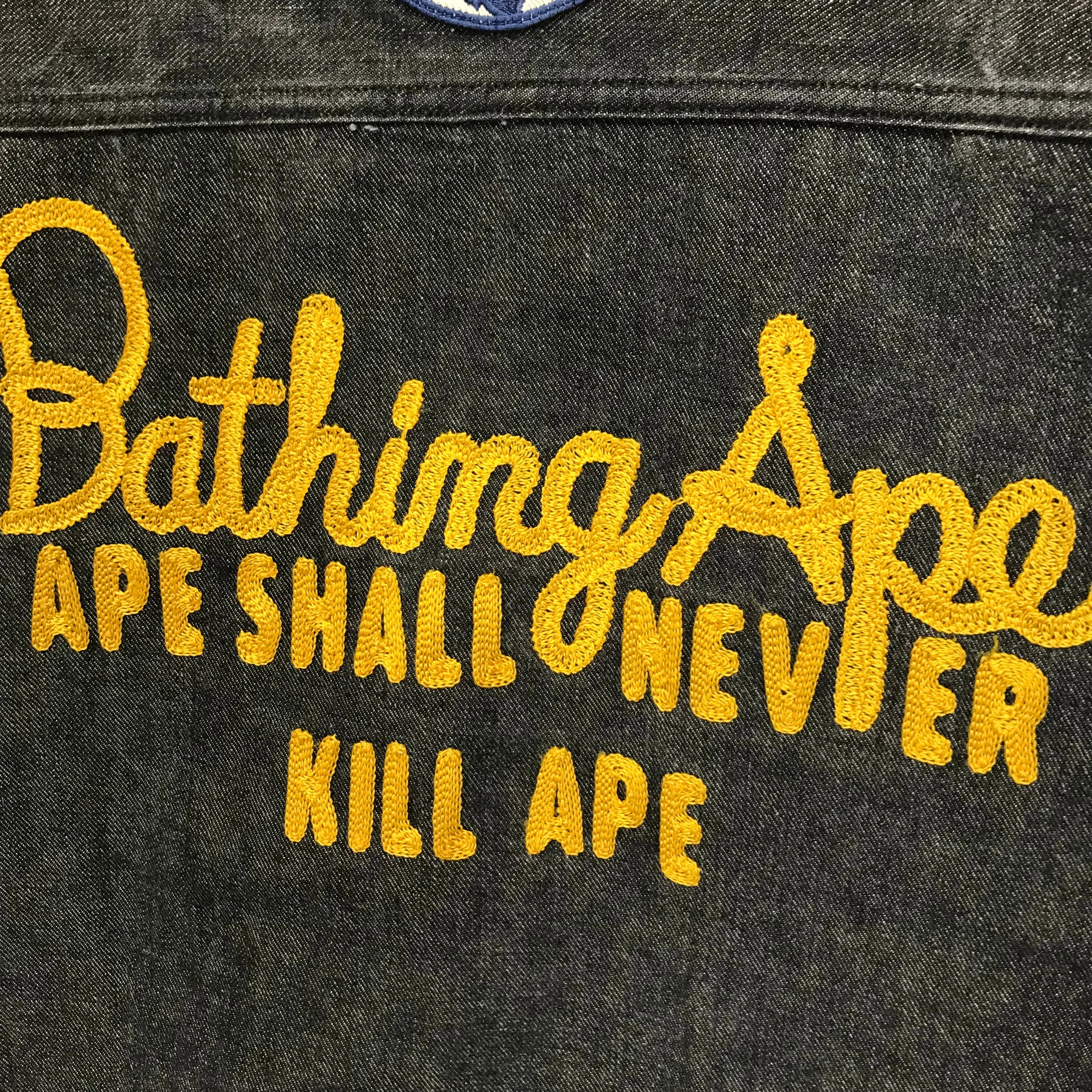 [L] A Bathing Ape Bape Vintage Bape Heads Denim Varsity Jacket