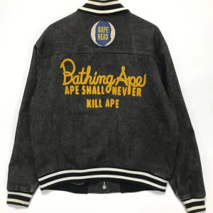 [L] A Bathing Ape Bape Vintage Bape Heads Denim Varsity Jacket
