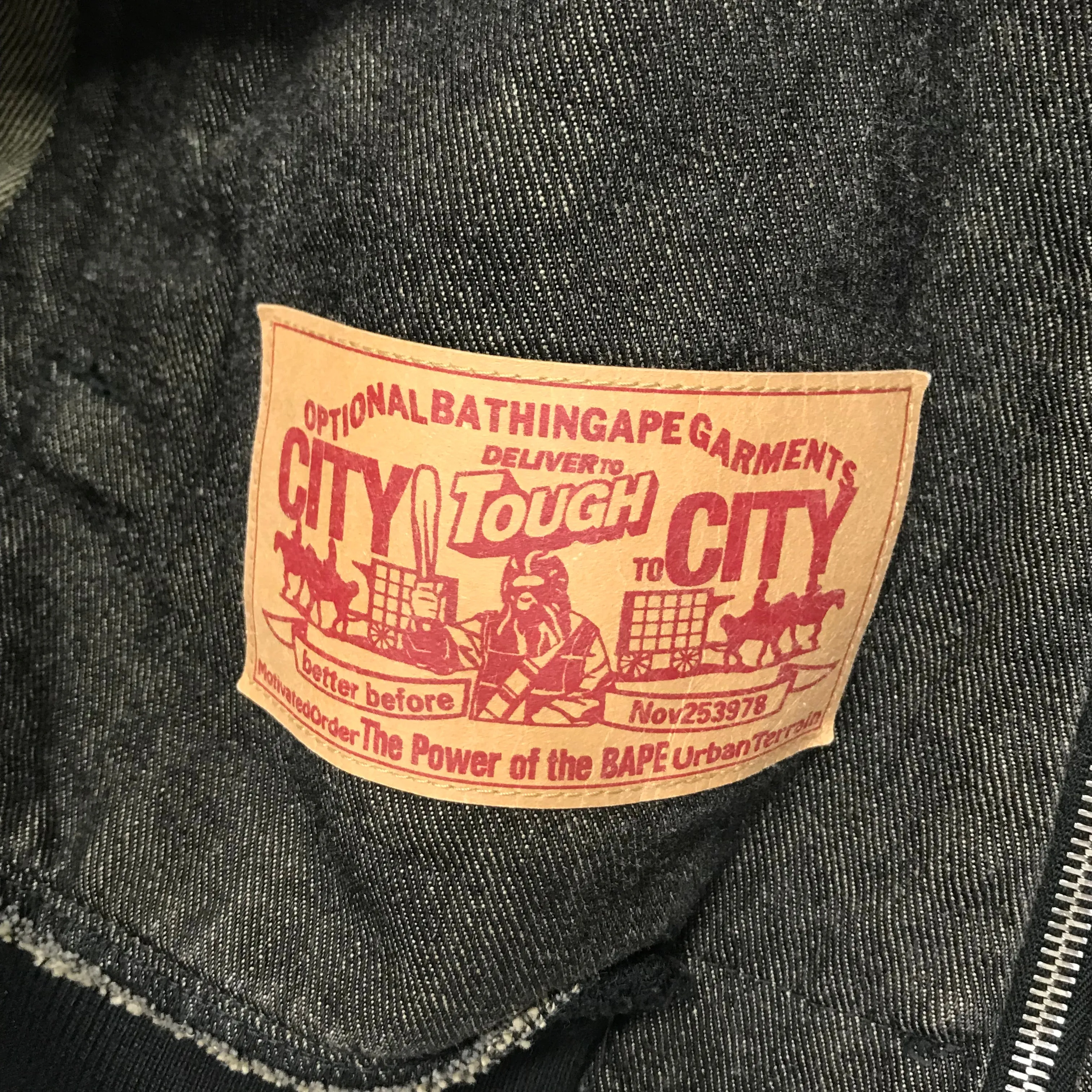 [L] A Bathing Ape Bape Vintage Bape Heads Denim Varsity Jacket