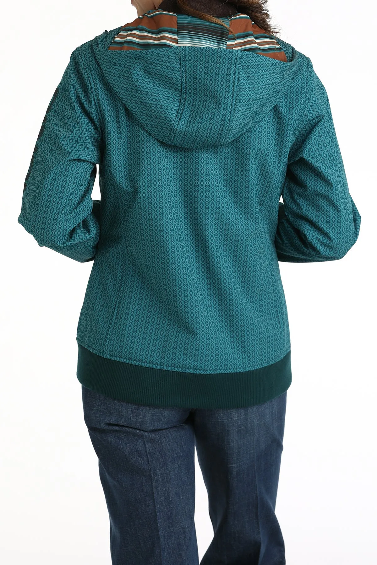 LADIES TEAL PRINT BONDED HOODED JACKET