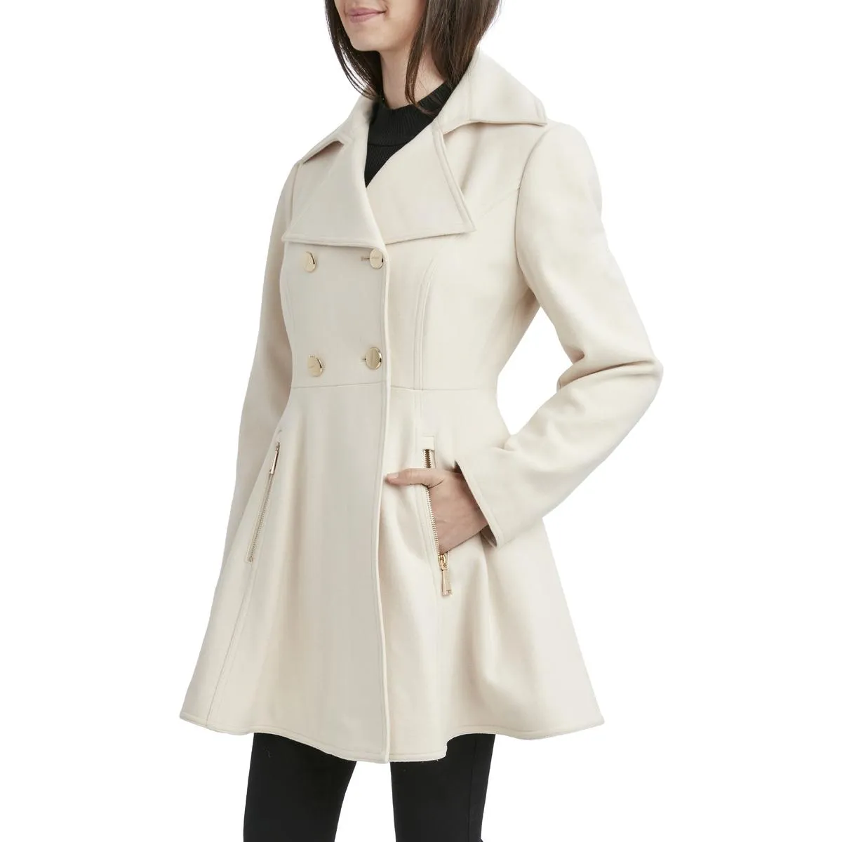 Laundry by Shelli Segal Women's Double Breasted Fit & Flare Peacoat