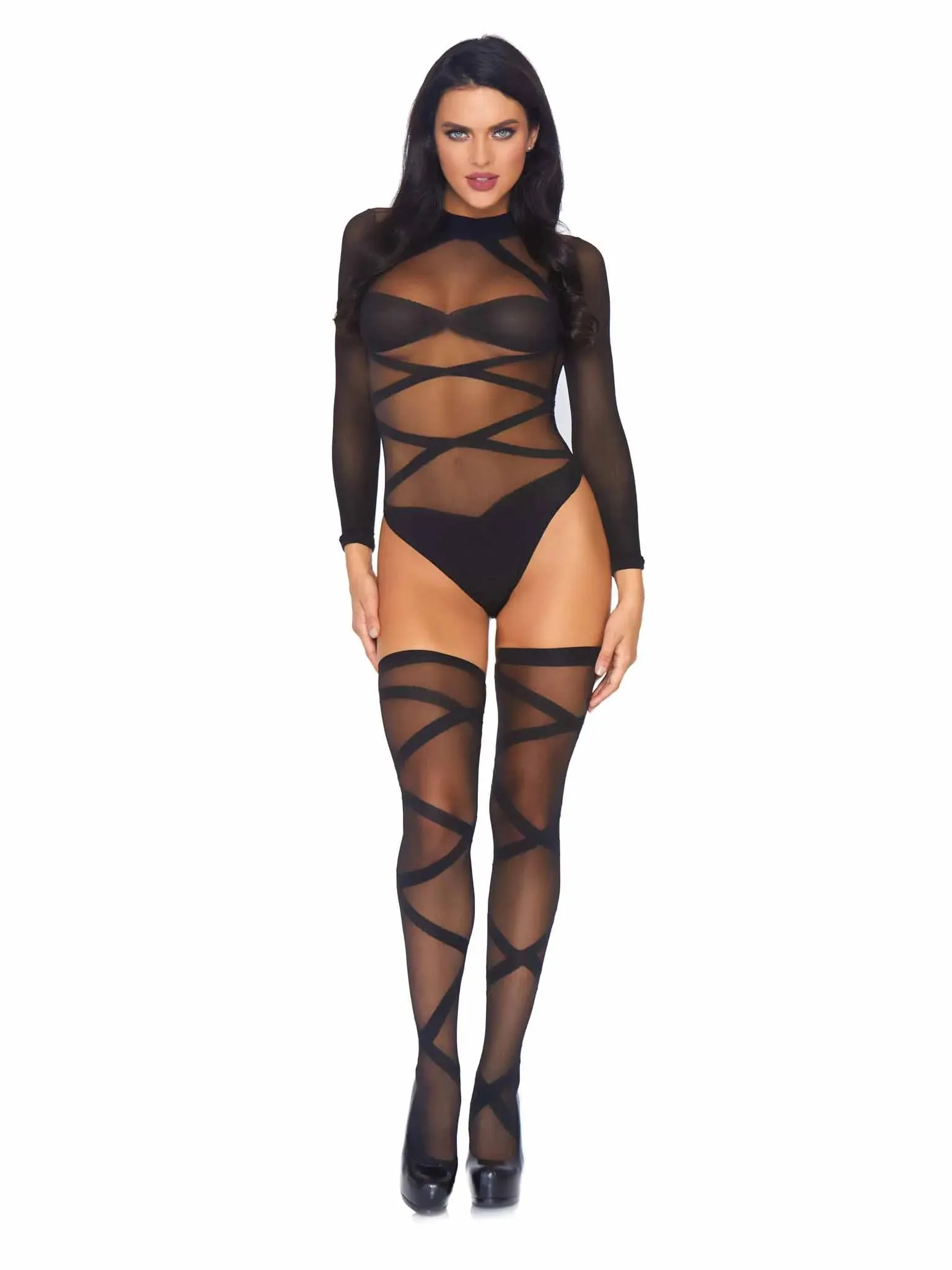 Leg Avenue Truth Or Dare Bodysuit And Thigh Highs Set 8471