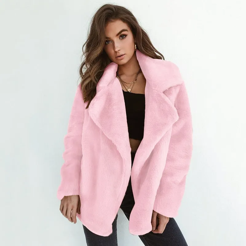 Long Sleeve Faux Fur Jacket for Women / Plus Size Winter thick Cardigan outerwear for women