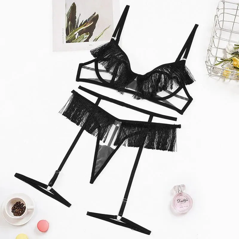 Luxe Black Tassel Lingerie Set
