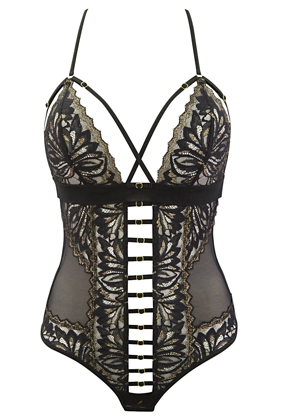 Luxe Gold & Black Shimmer Lace Bodysuit