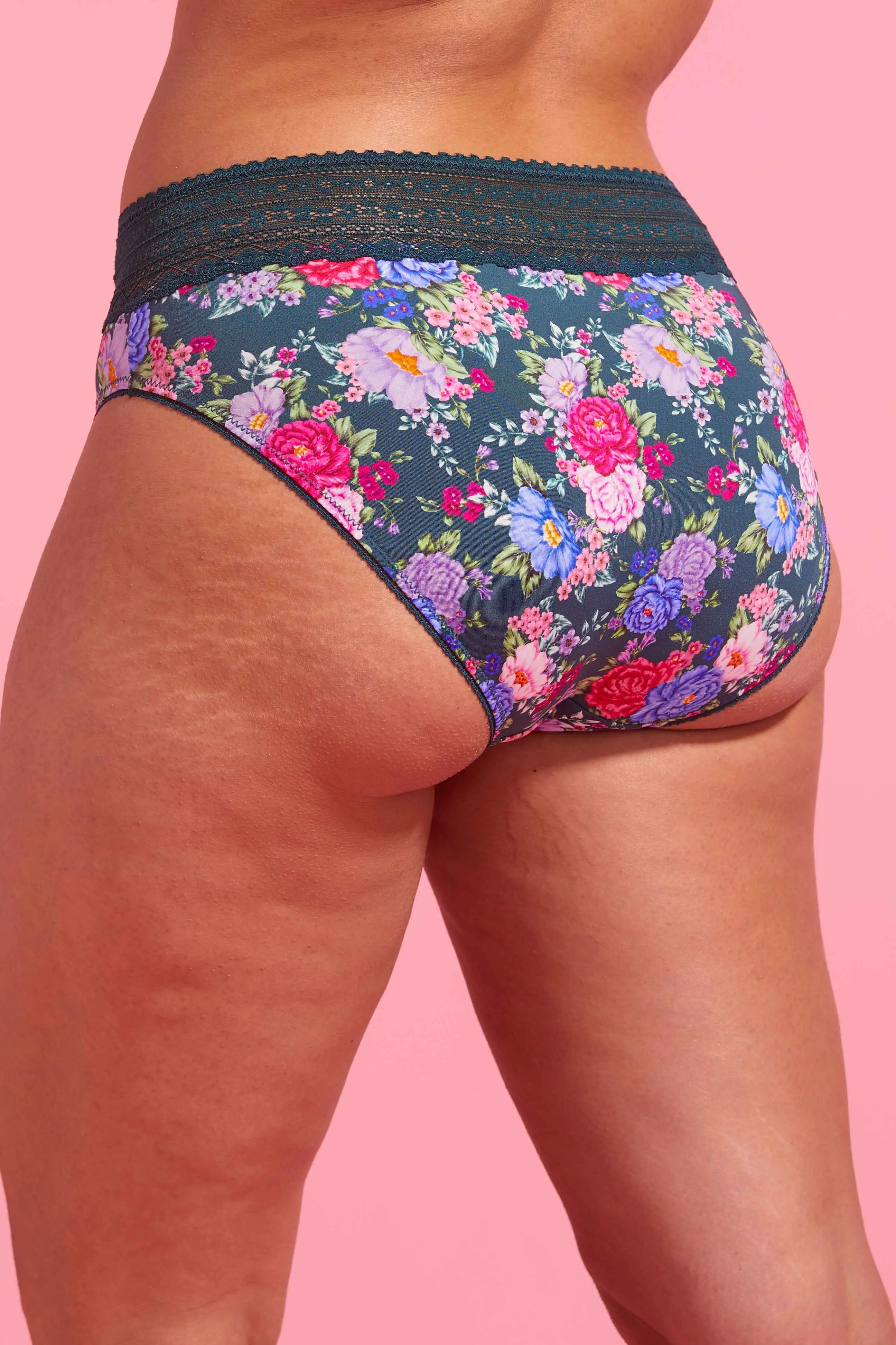 Luxe Microfibre High Cut Bikini Brief Emerald Floral