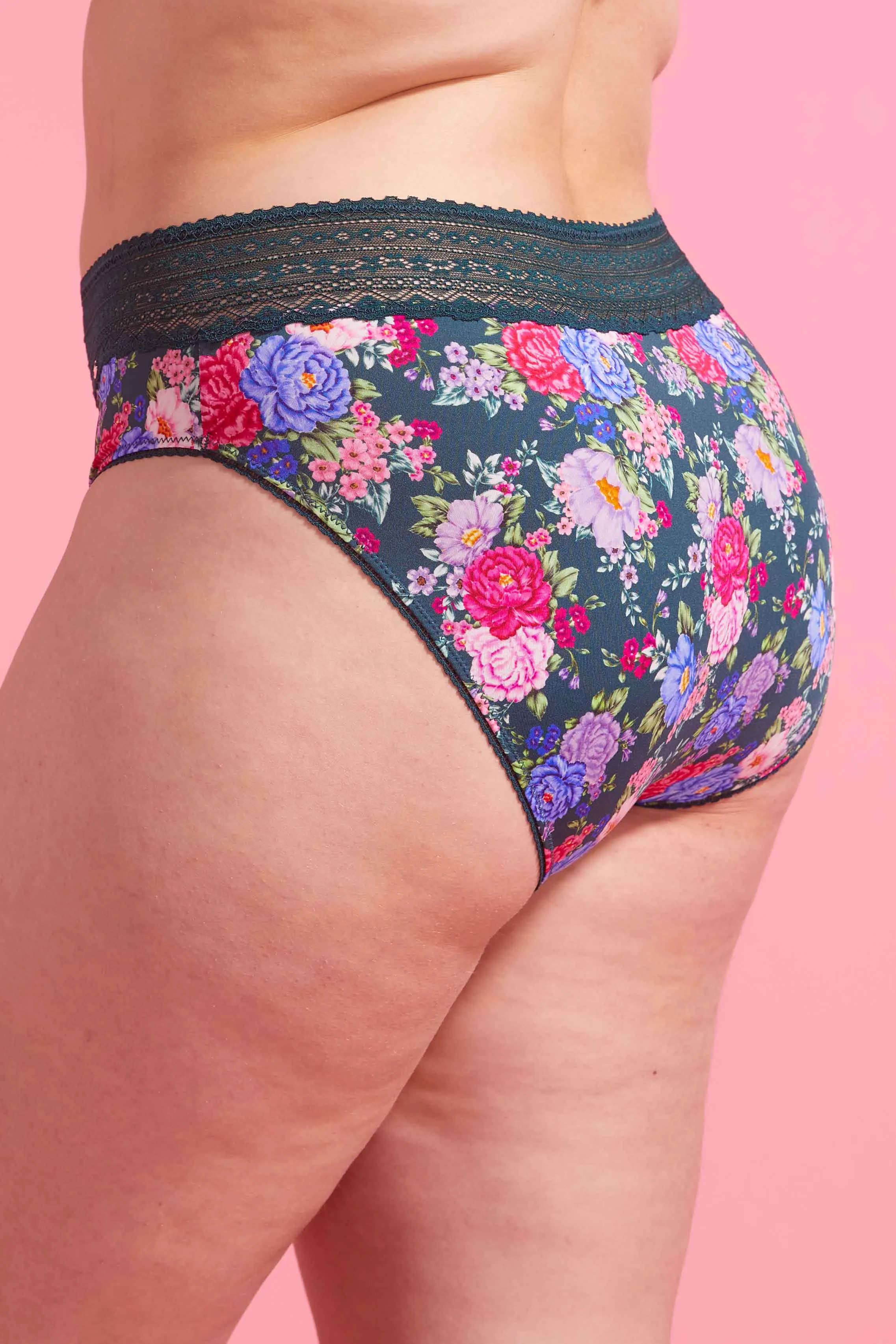 Luxe Microfibre High Cut Bikini Brief Emerald Floral