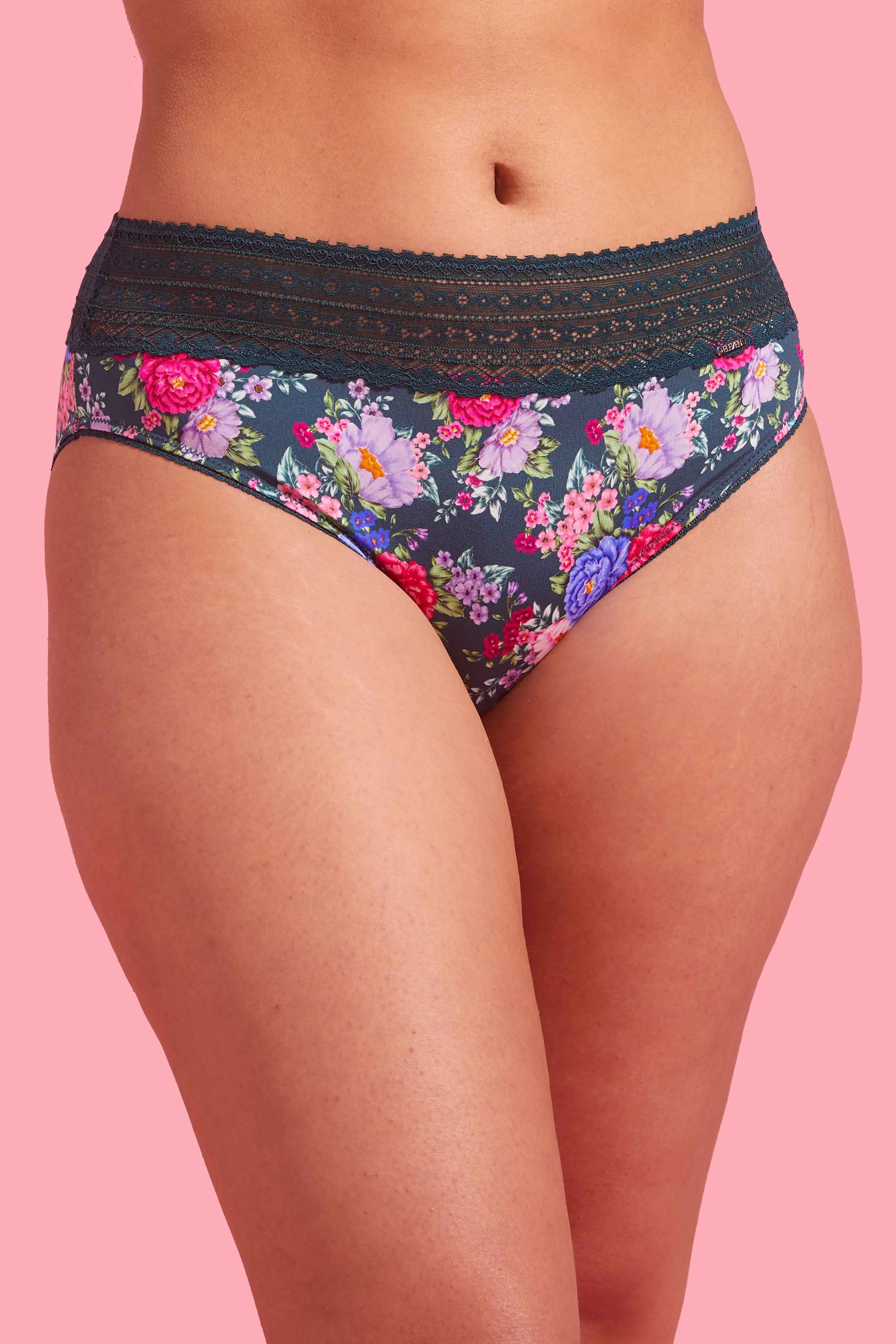 Luxe Microfibre High Cut Bikini Brief Emerald Floral