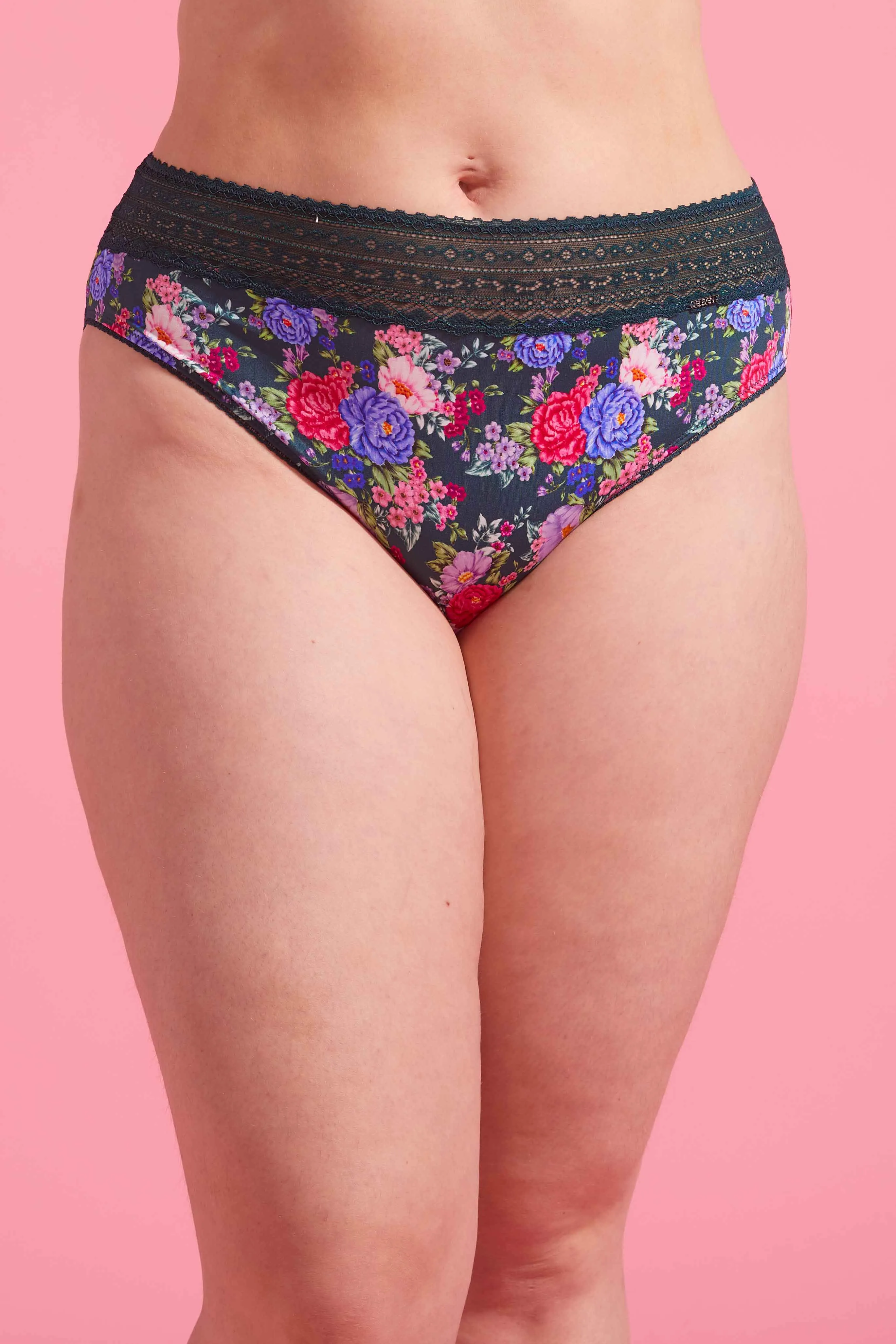 Luxe Microfibre High Cut Bikini Brief Emerald Floral