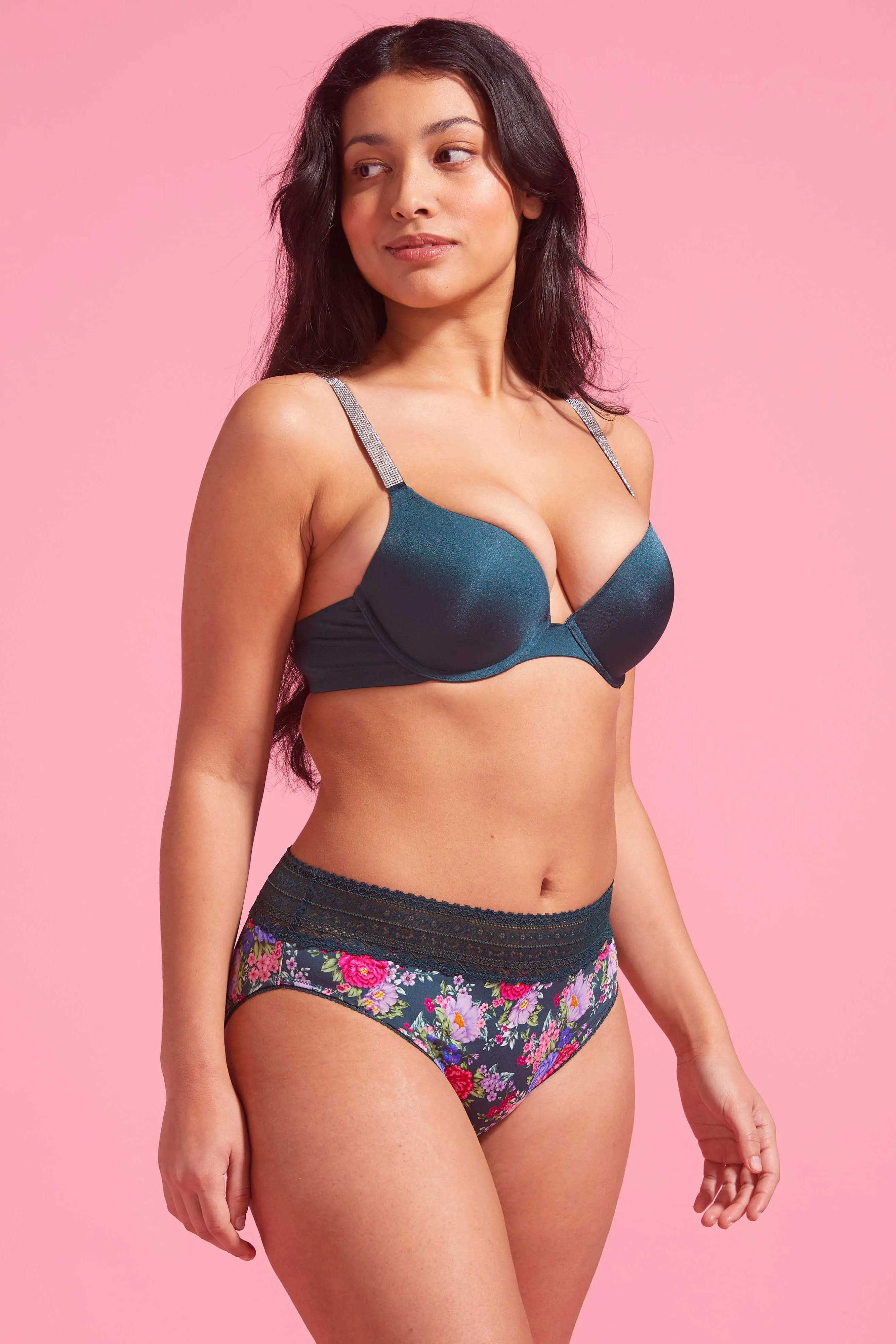 Luxe Microfibre High Cut Bikini Brief Emerald Floral