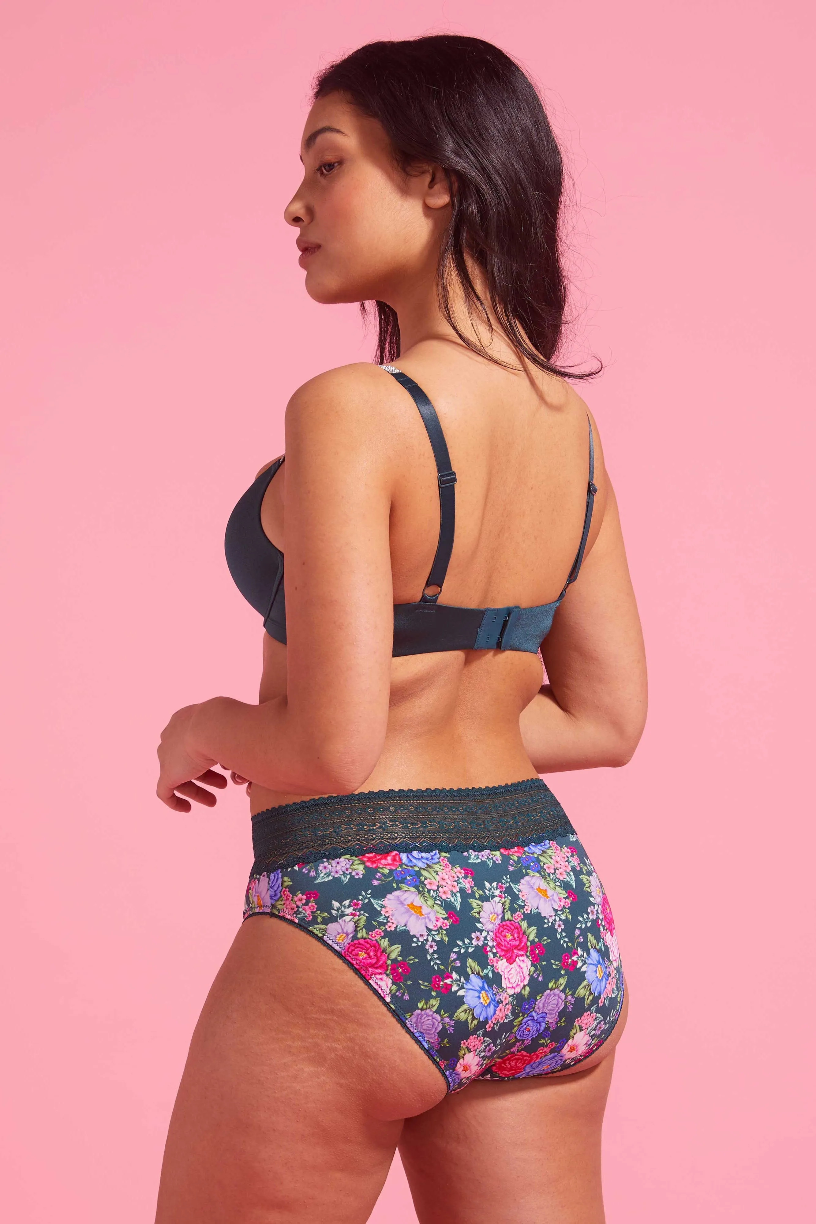 Luxe Microfibre High Cut Bikini Brief Emerald Floral