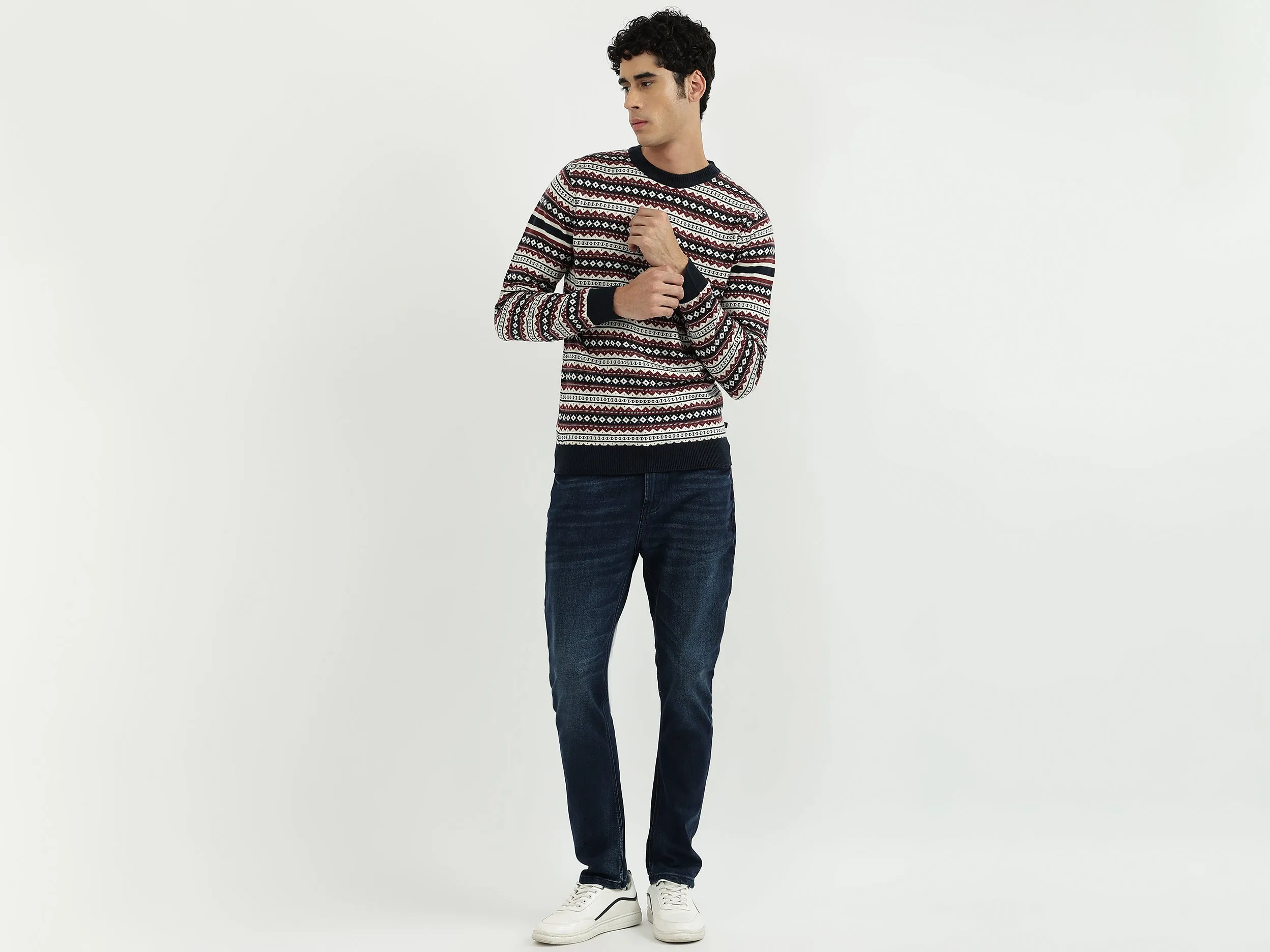 Men Patterned Round Neck Sweater