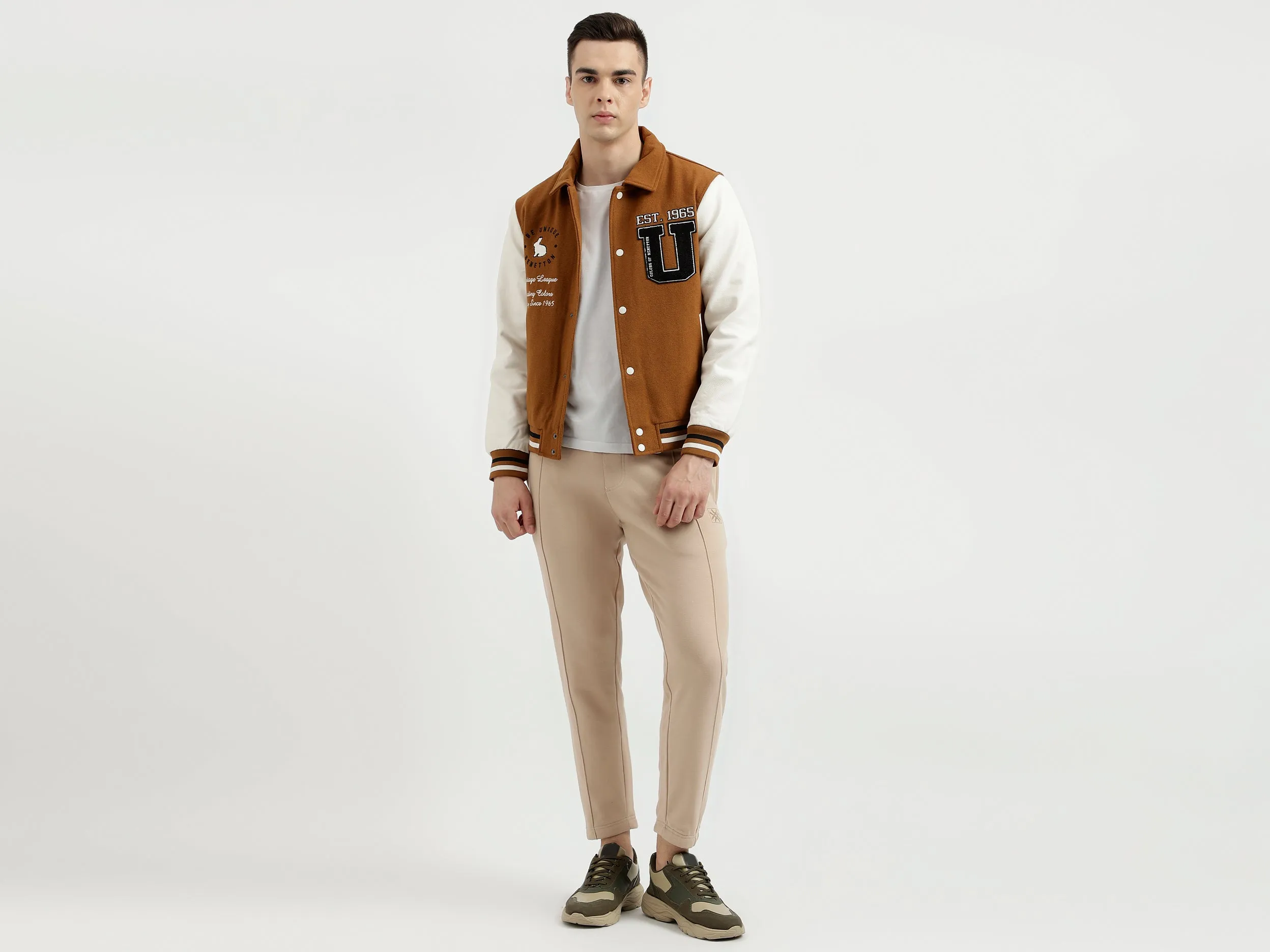 Men's Regular Fit Embroidered Varsity Jacket