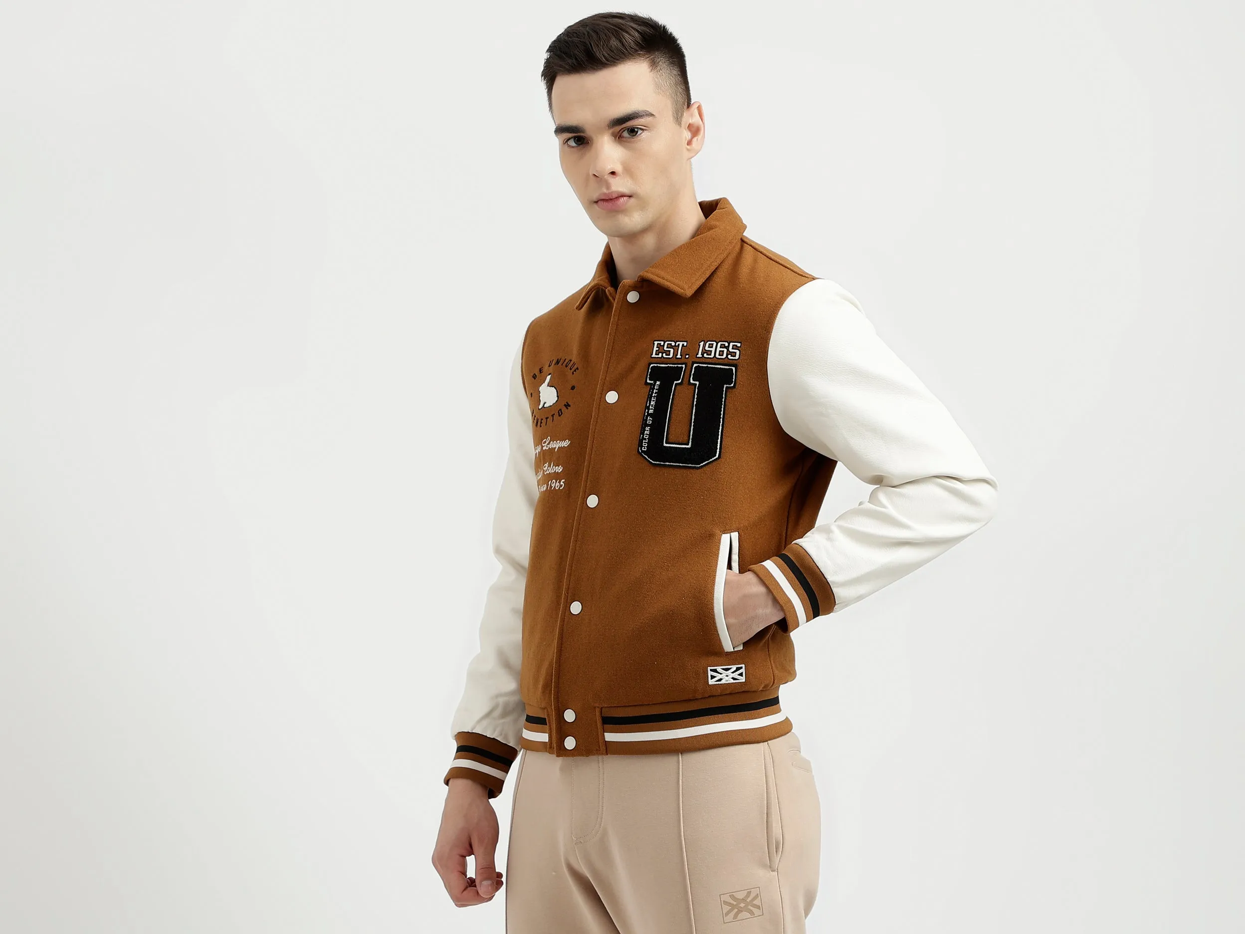 Men's Regular Fit Embroidered Varsity Jacket