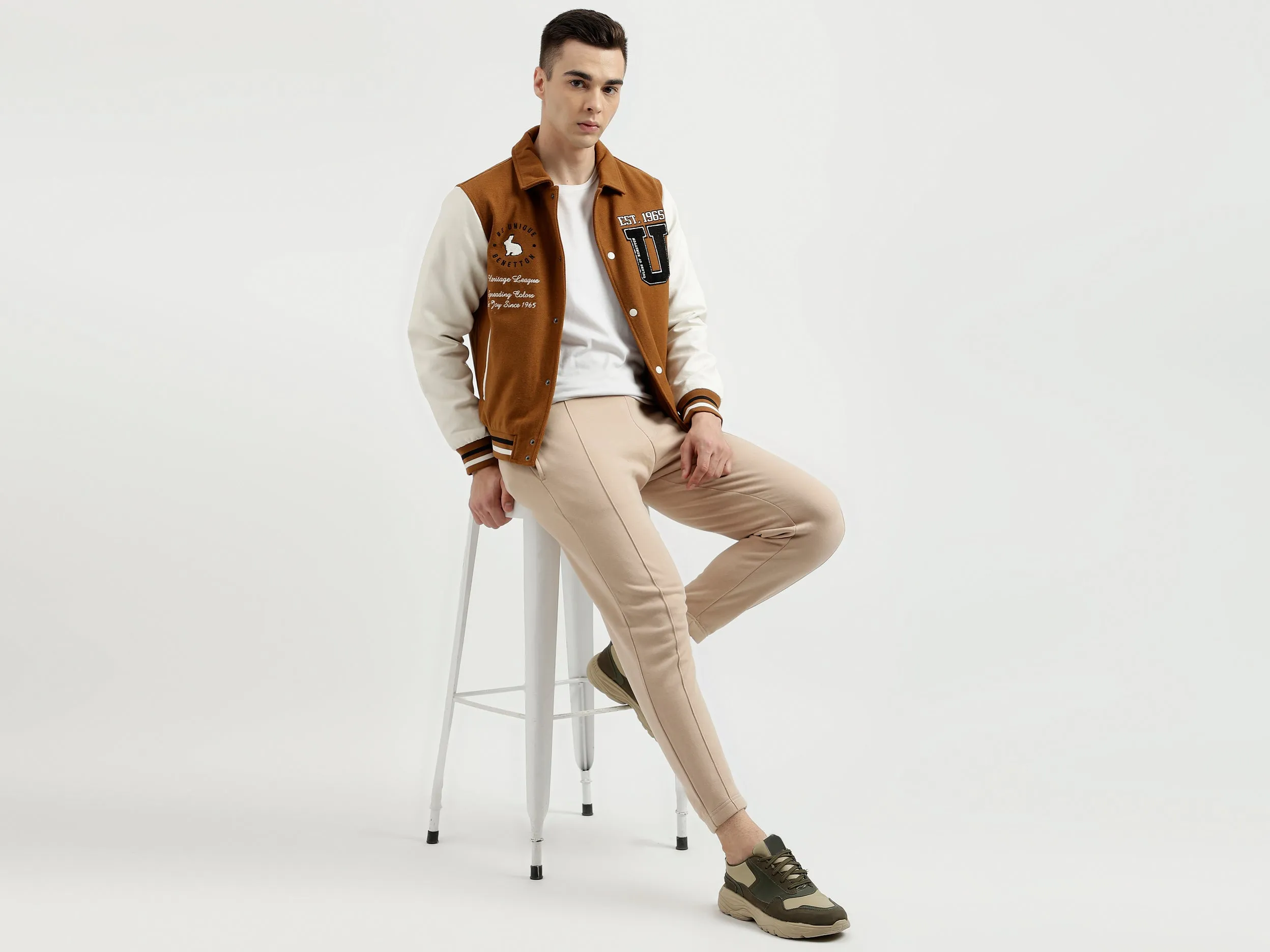 Men's Regular Fit Embroidered Varsity Jacket
