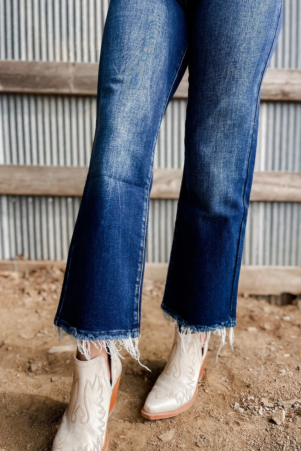 Mineral Wash Raw Hem High Waist Flared Jeans