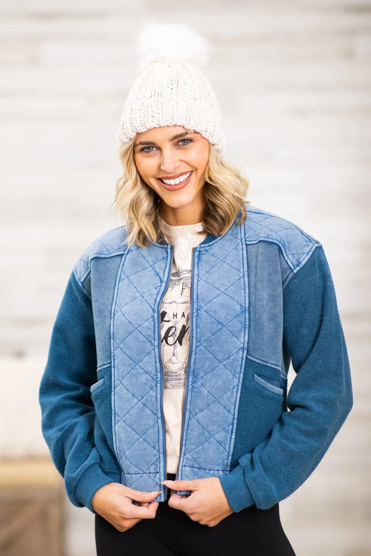 Navy Two Tone Wash Quilted Jacket