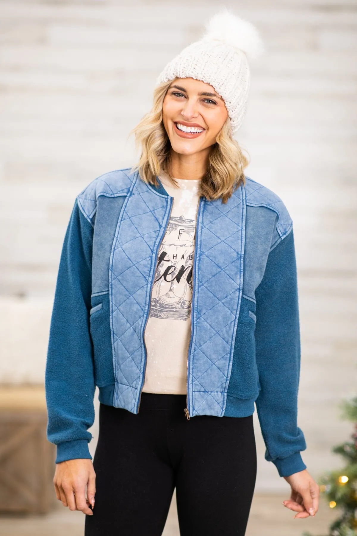 Navy Two Tone Wash Quilted Jacket