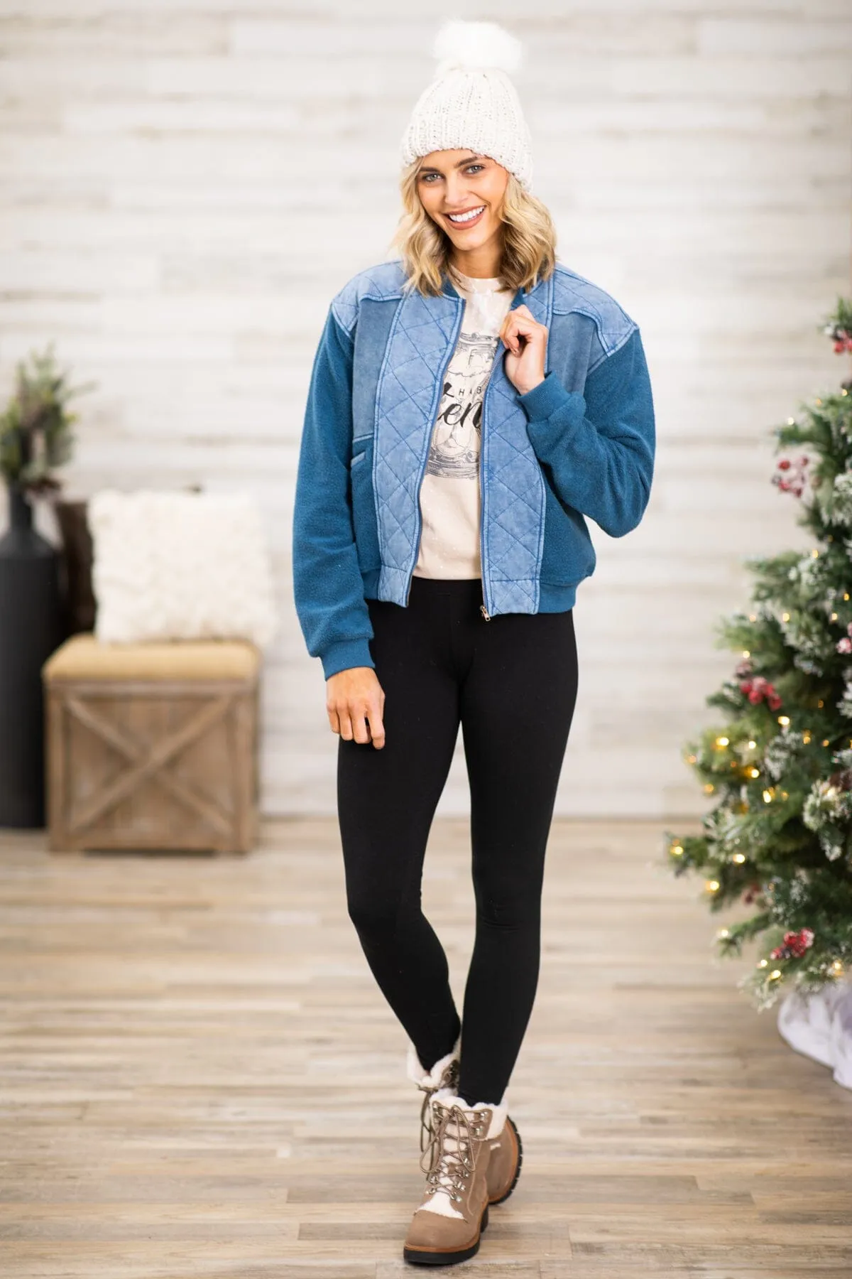 Navy Two Tone Wash Quilted Jacket