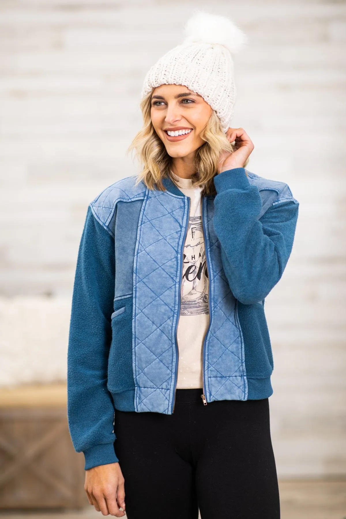 Navy Two Tone Wash Quilted Jacket